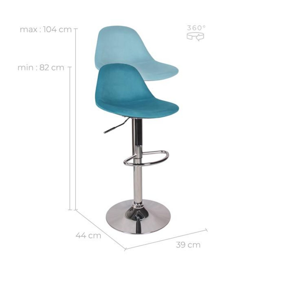 Rendez vous déco Lot de 2 chaises de bar réglables en velours bleu 60/82 cm - Pavo