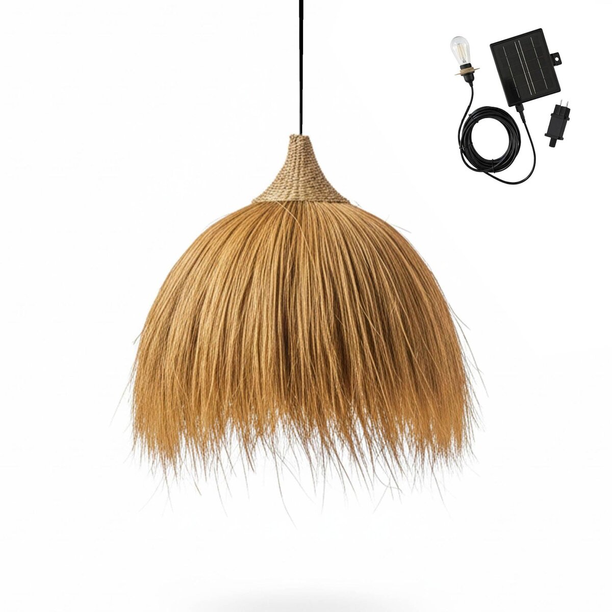 Lumisky Suspension d'extérieur nomade solaire MASAI Bois Jonc de mer D60 cm