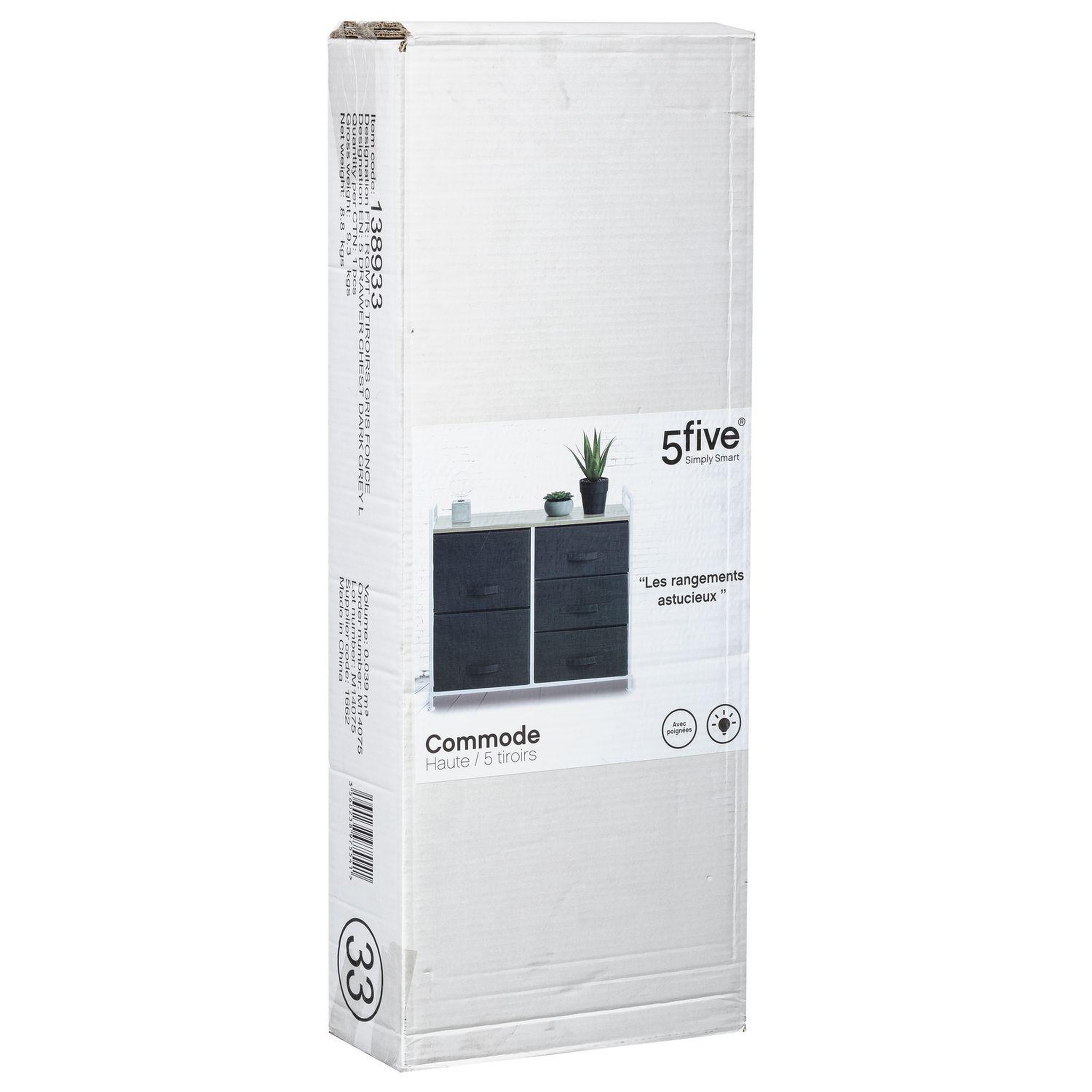 Voir la diapositive 4 : FIVE Meuble de rangement à 5 tiroirs - gris foncé