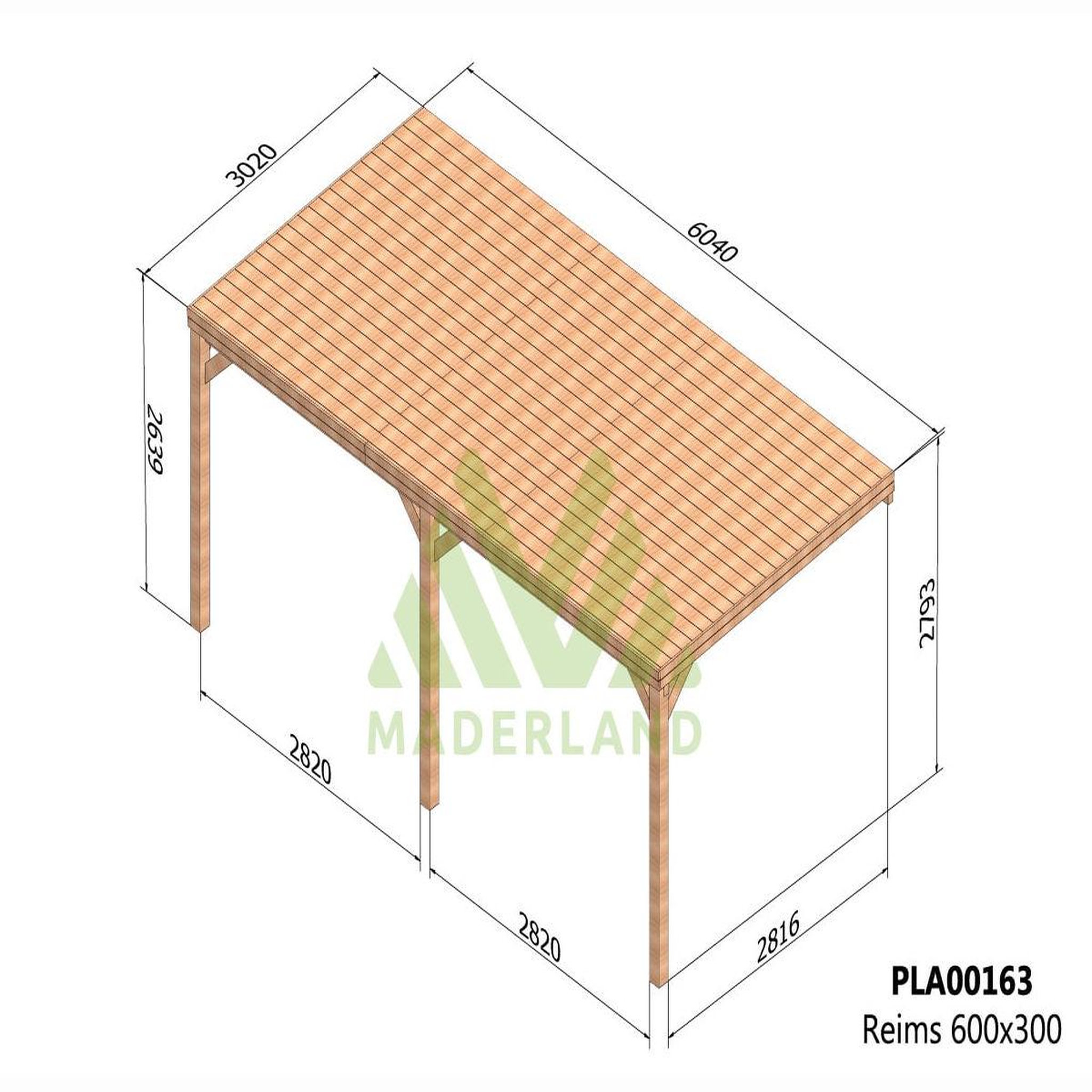 Voir la diapositive 2 : JARDIDECO Pergola adossée en bois reims 600 x 300 cm - maderland