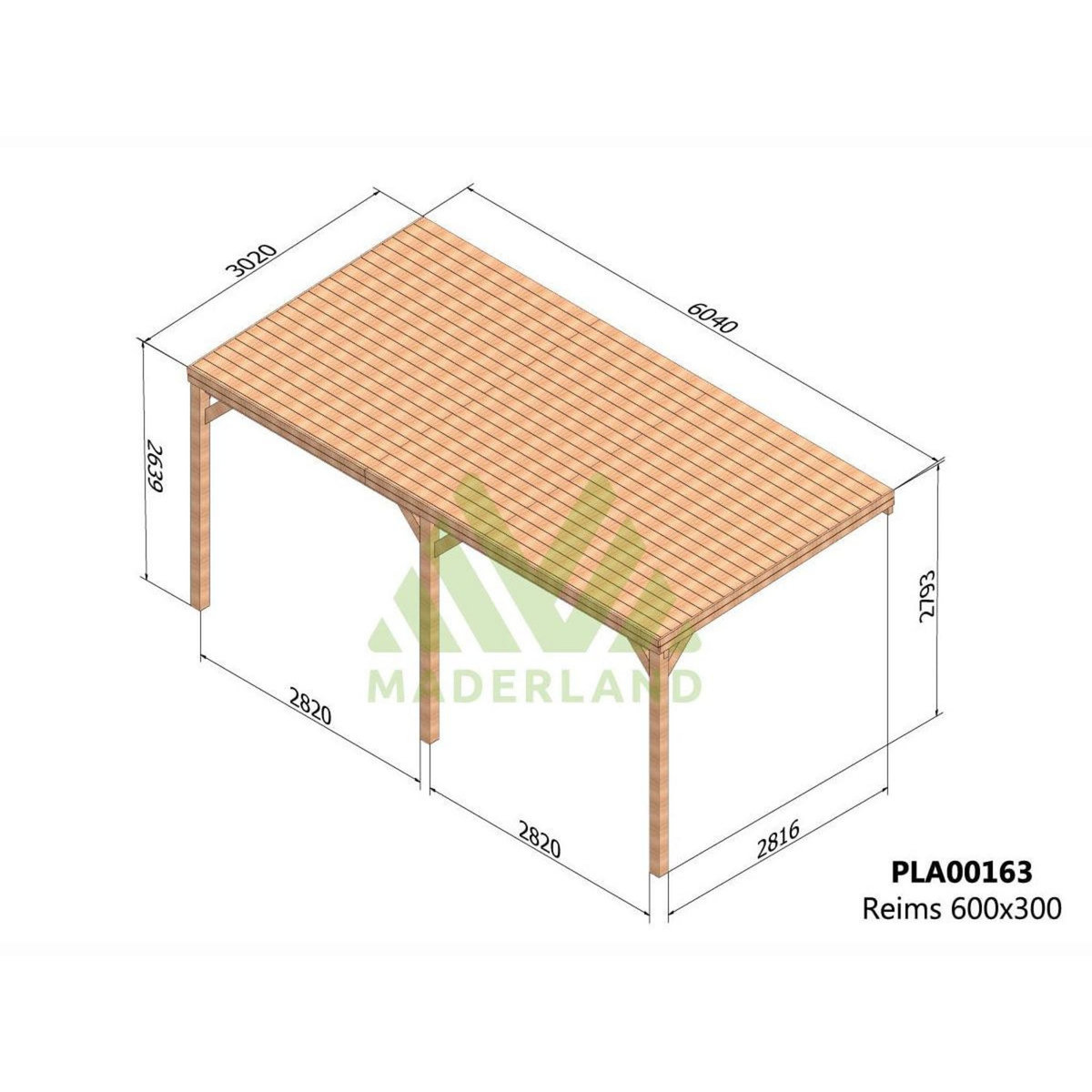 JARDIDECO Pergola adossée en bois Reims 600 x 300 cm - Maderland