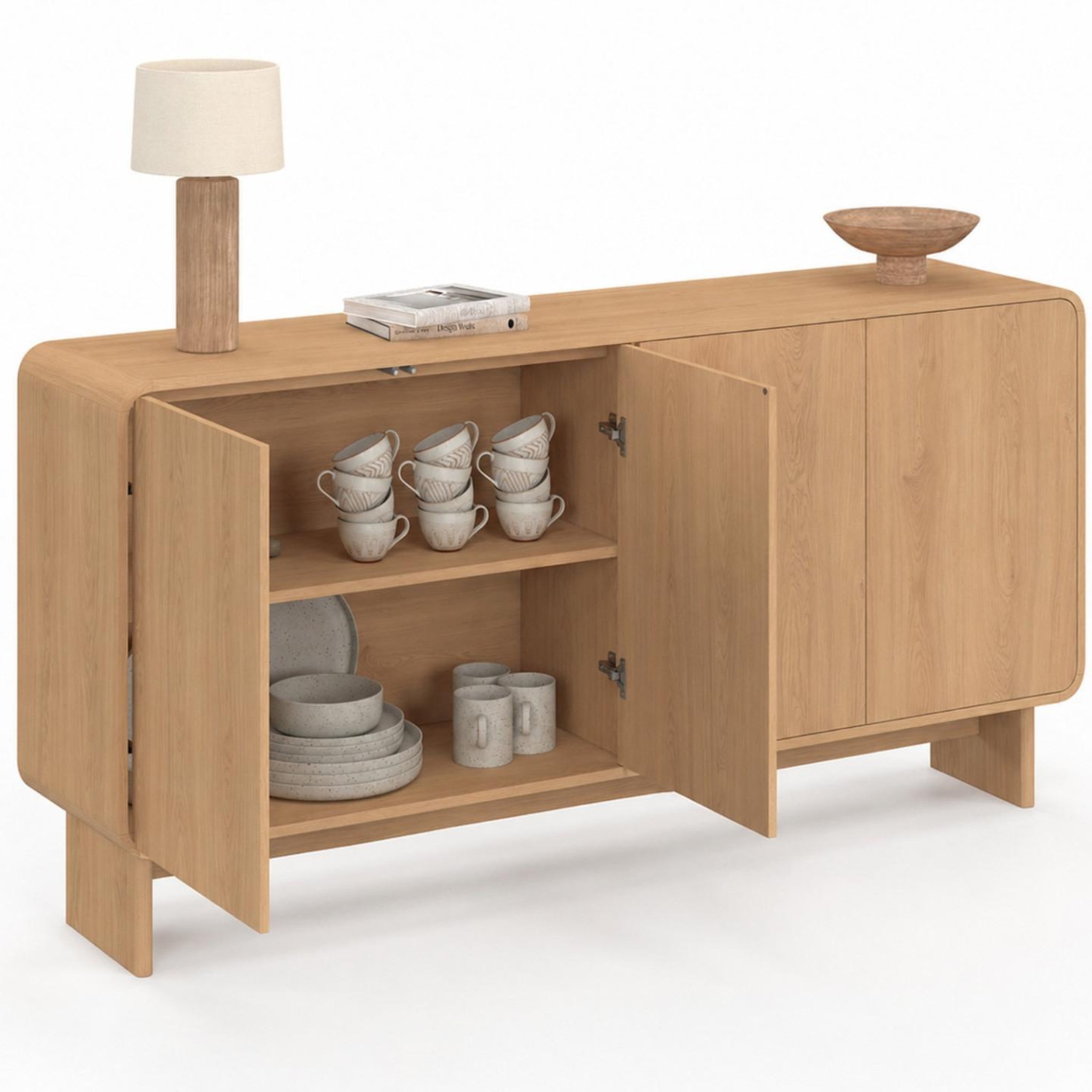 Voir la diapositive 4 : ID MARKET Buffet 160 cm capucine xxl 4 portes façon hêtre design arrondi