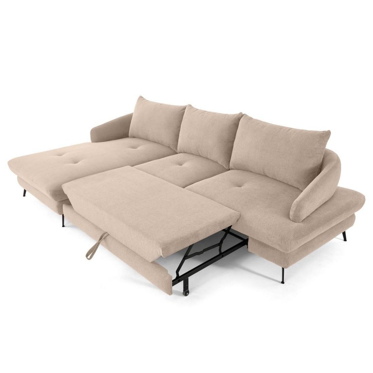 LISA DESIGN Ninon - canapé d'angle gauche 4 places convertible avec coffre en tissu texturé