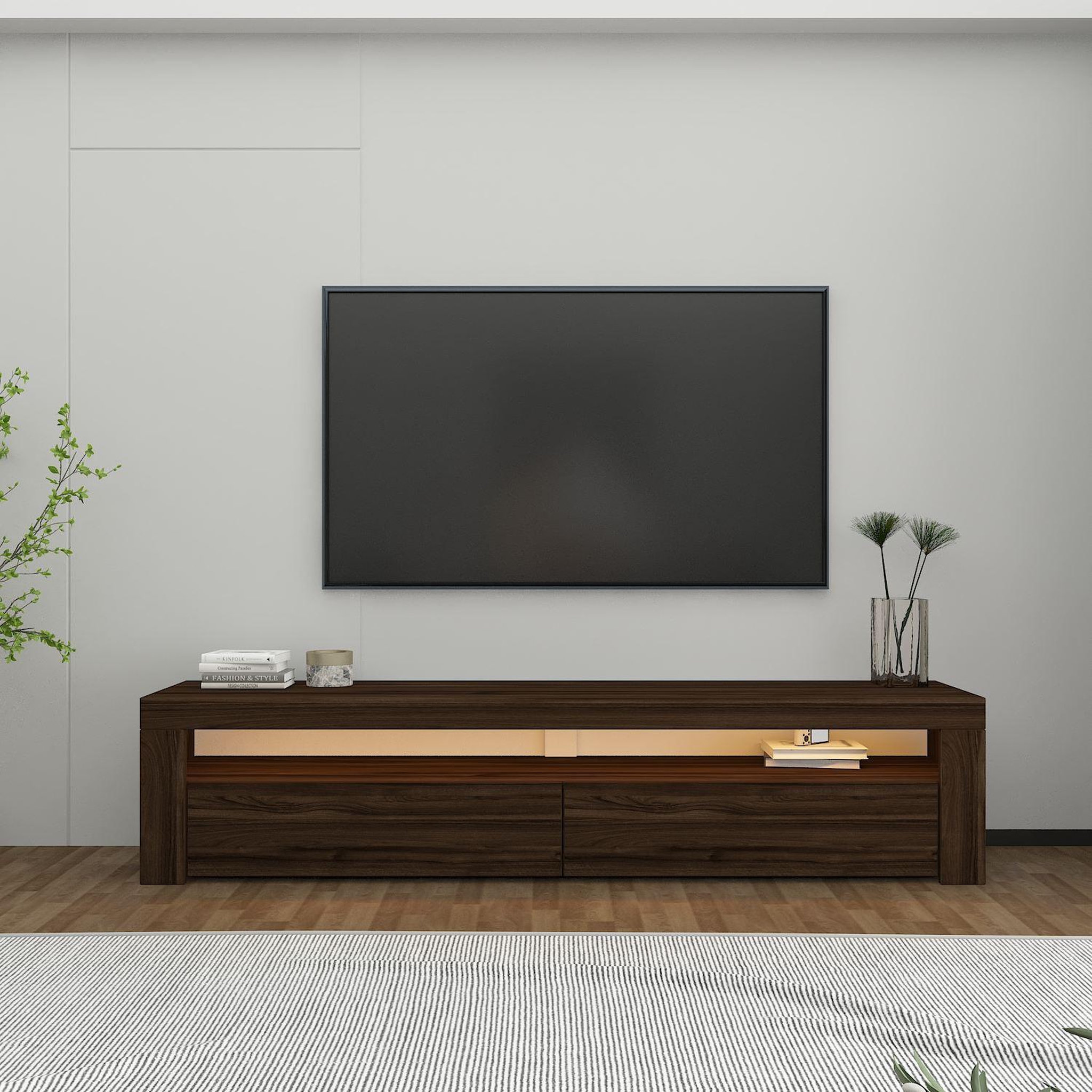 Voir la diapositive 2 : Habitat et Jardin Meuble tv en bois  bati  - 150 x 36 x 46 cm - marron