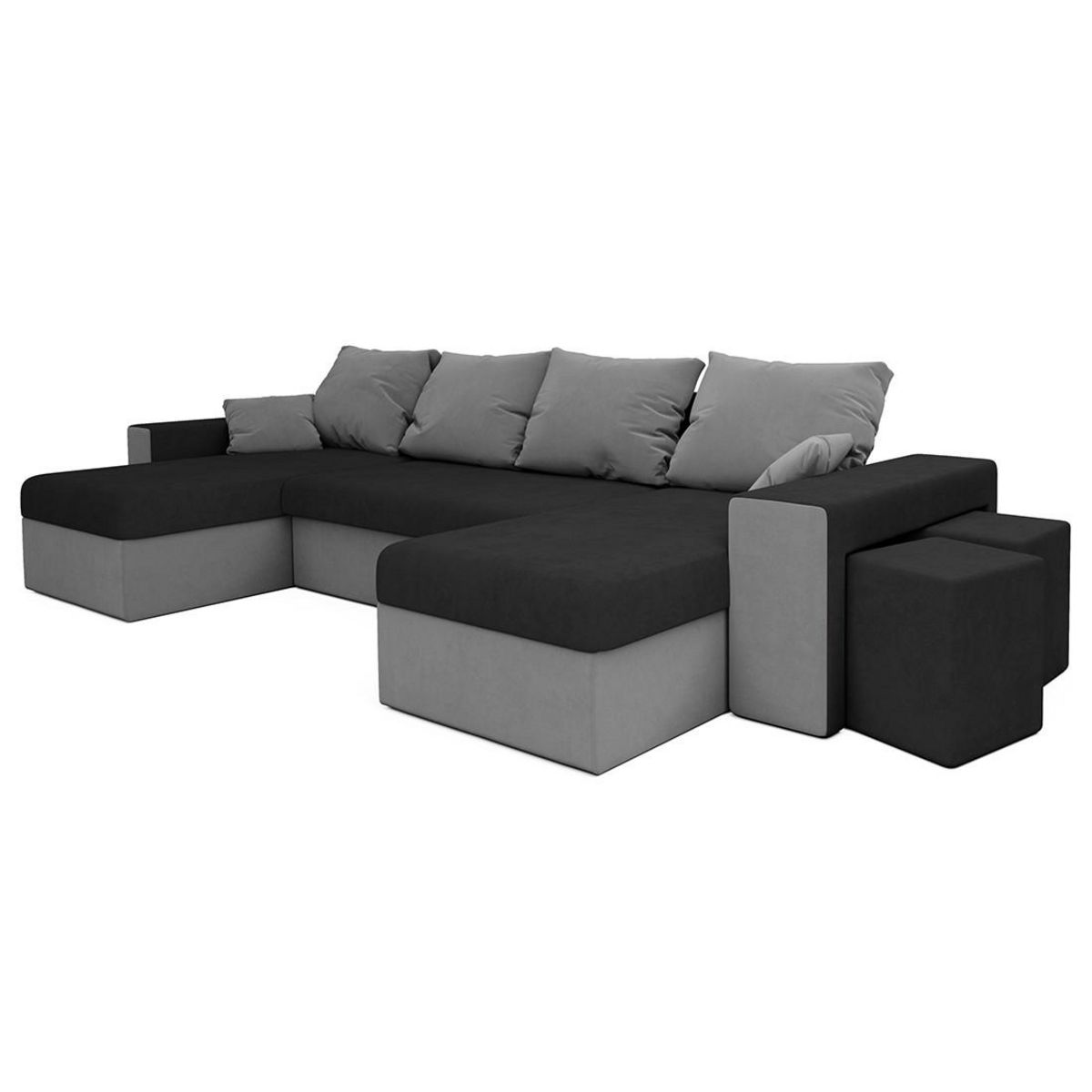 BEST MOBILIER Jonah - canapé panoramique en u 7 places convertible avec coffre et tablette en tissu