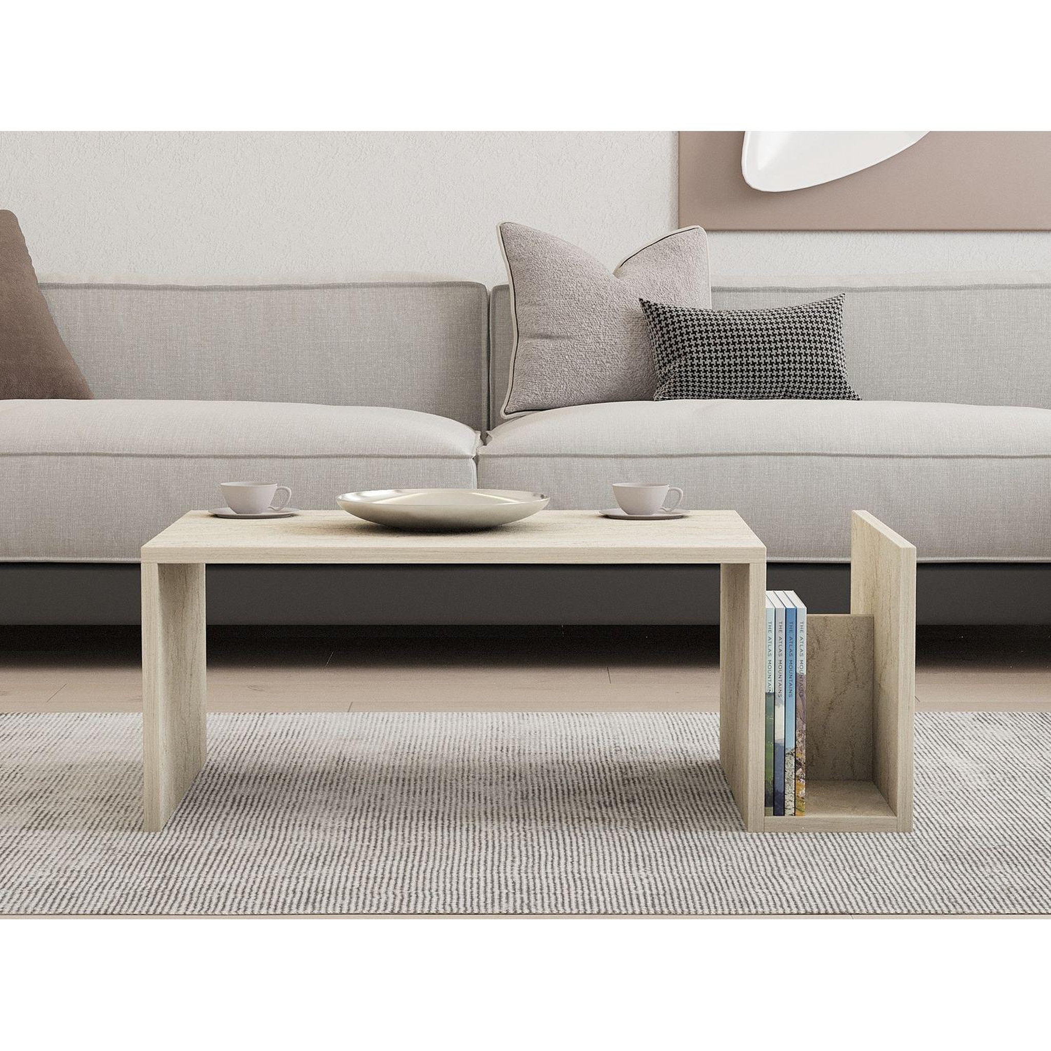 Voir la diapositive 2 : TOILINUX Table basse porte magazine effet travertin - beige