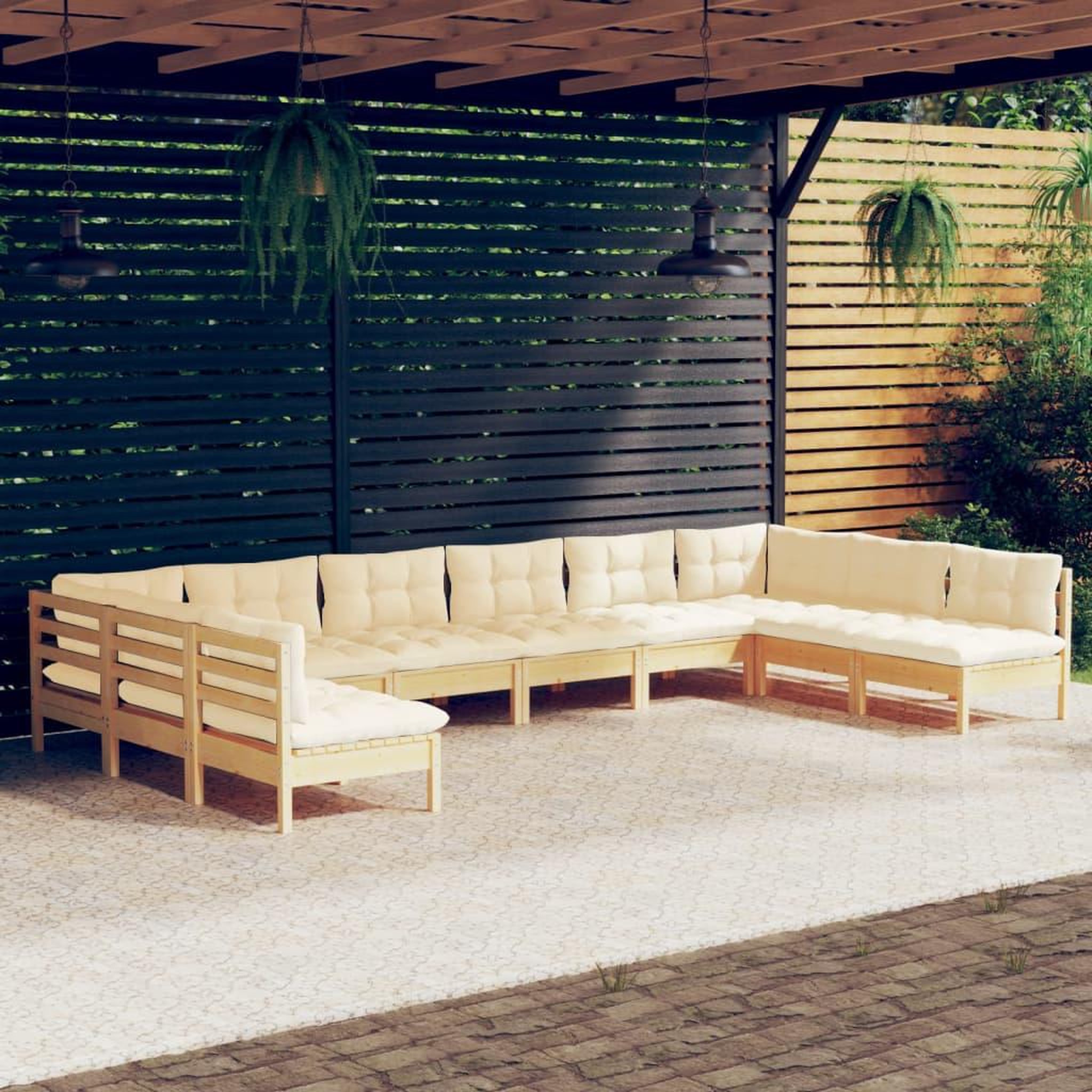 Voir la diapositive 1 : VIDAXL Salon de jardin 10 pcs avec coussins creme bois de pin massif