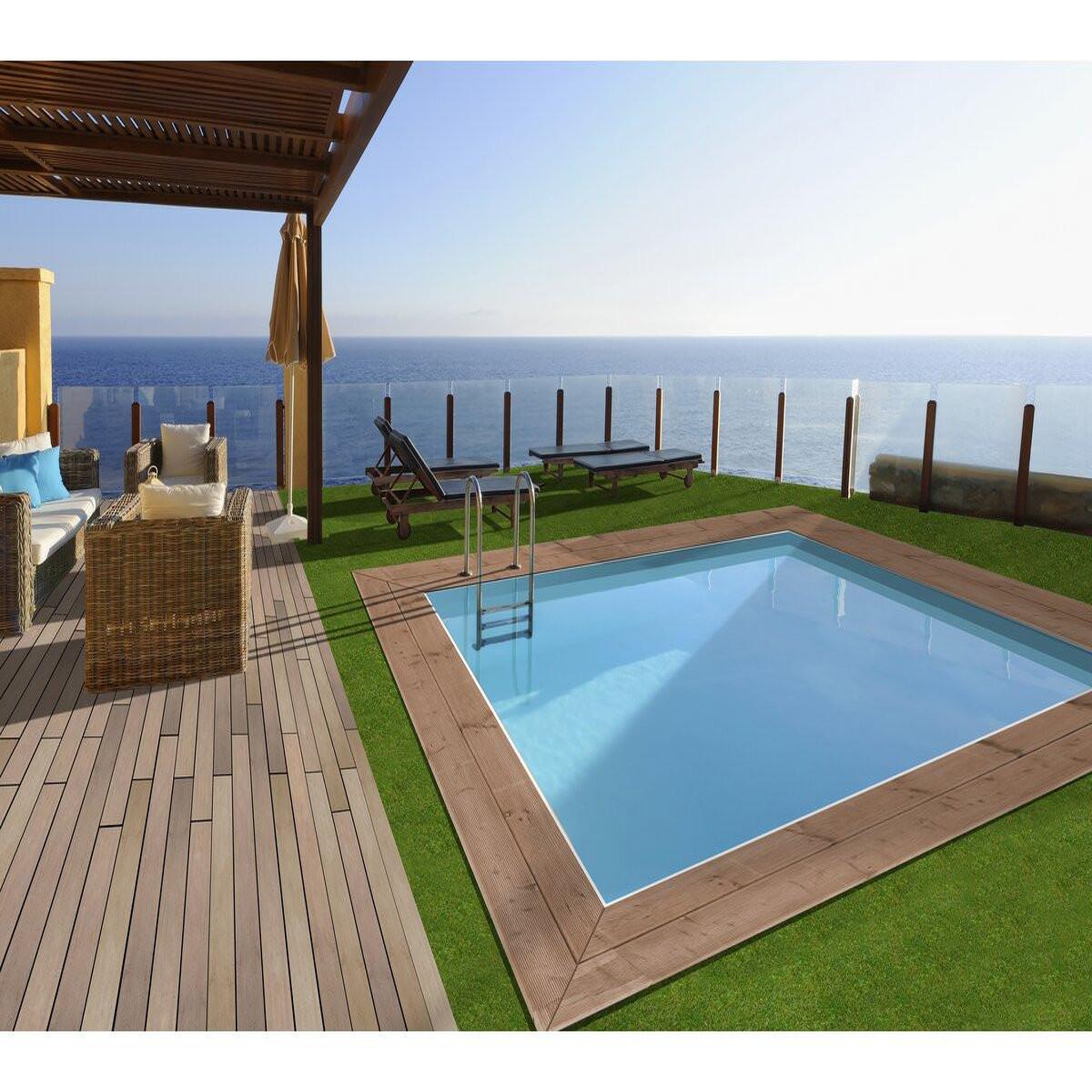 Voir la diapositive 2 : Habitat et Jardin Piscine bois rectangle   Caimans 120   - 4.10 x 3.00 x 1.24  m + Pompe à chaleur  3.5 kw/h