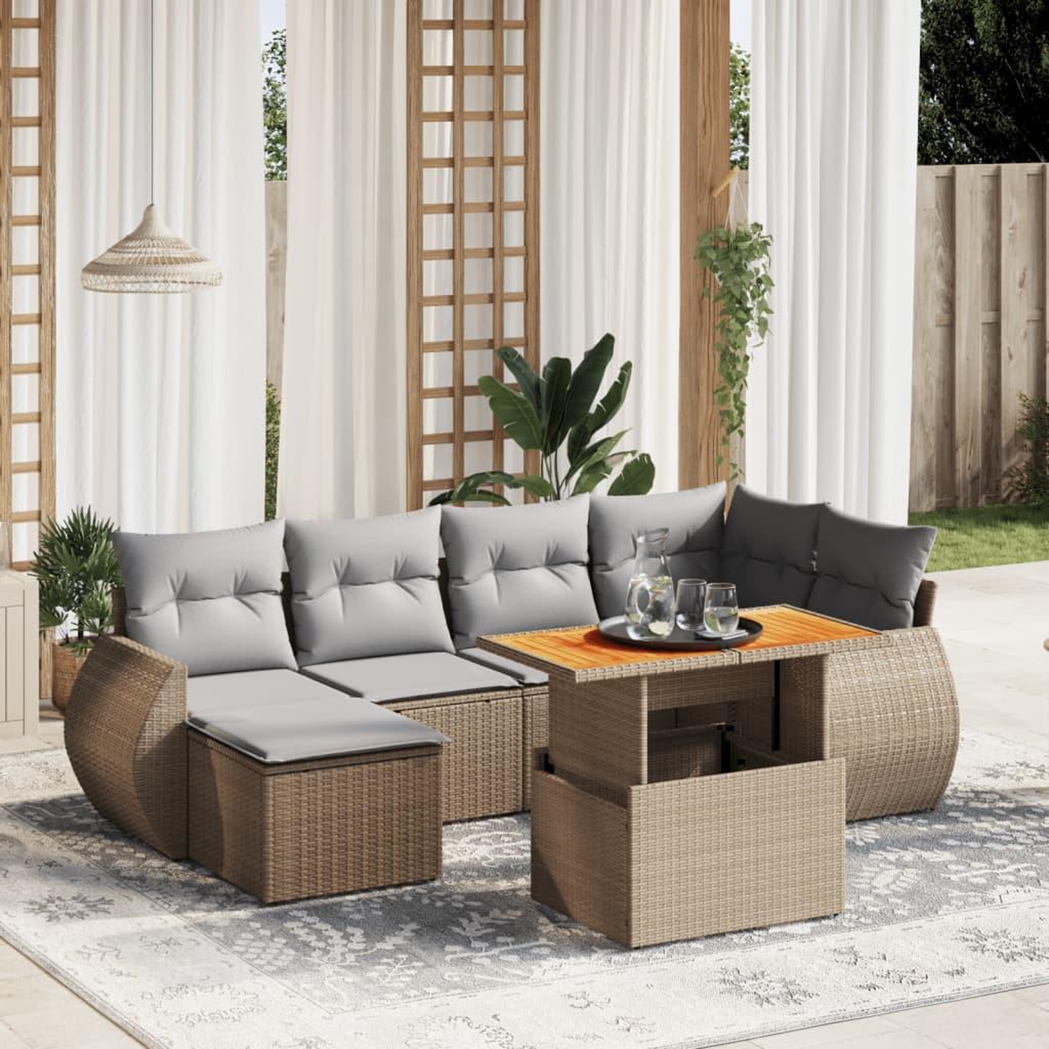 VIDAXL Salon de jardin avec coussins 7 pcs beige resine tressee
