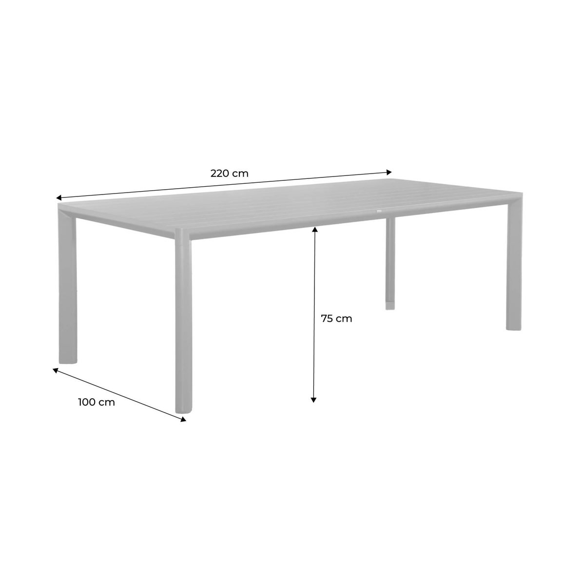SWEEEK Table de jardin SACRAMENTO aluminium, 8 places, 220 x 100 x 75 cm