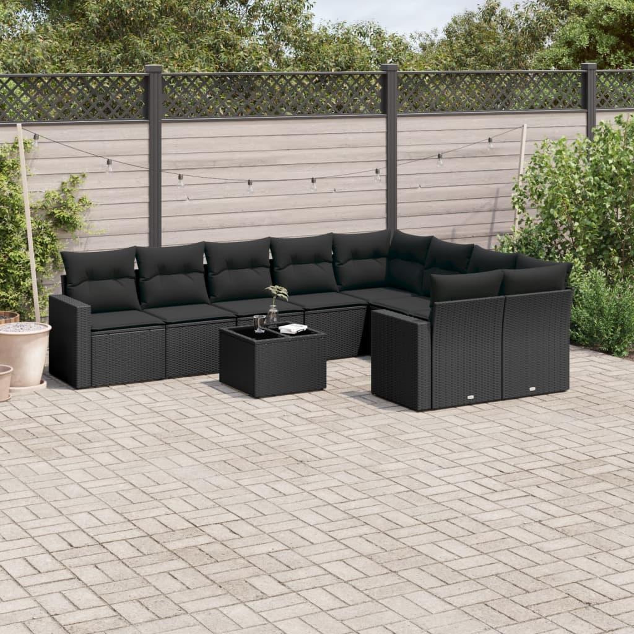 VIDAXL Salon de jardin 10 pcs avec coussins noir resine tressee