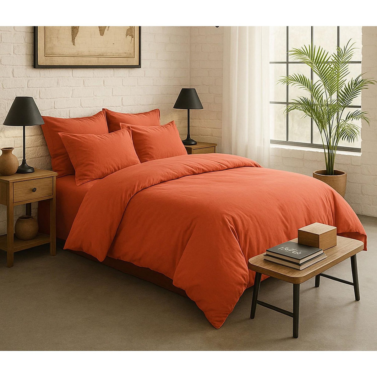 BATON ROUGE Taie d'oreiller percale de coton lavé 80fils/cm² - terre de sienne