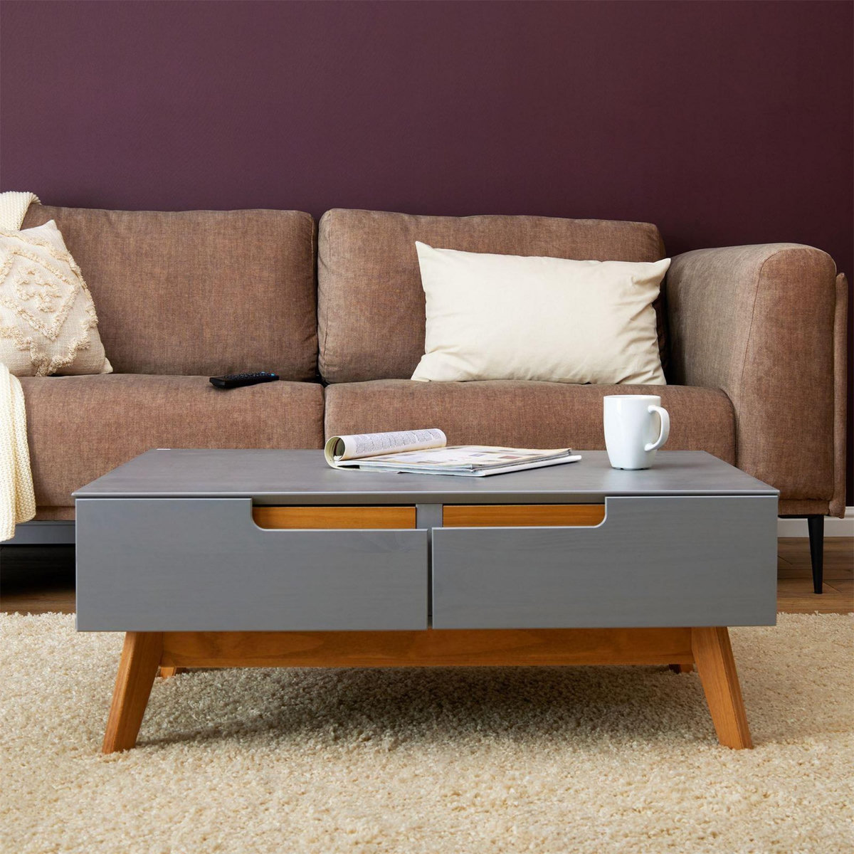 IDIMEX Table basse TIBOR, 2 tiroirs et 2 niches