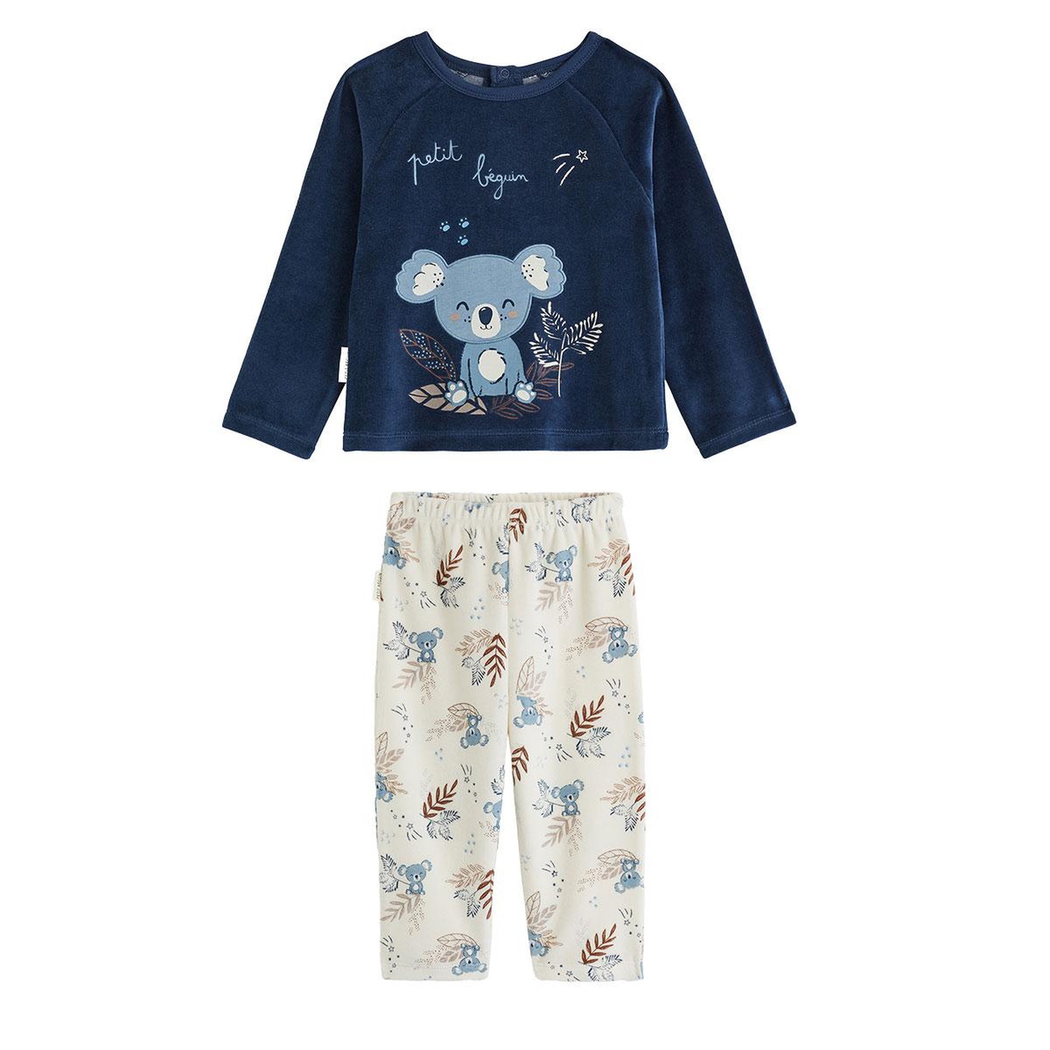 PETIT BEGUIN Pyjama enfant 2 pièces en velours mathéo. Coloris disponibles : Bleu
