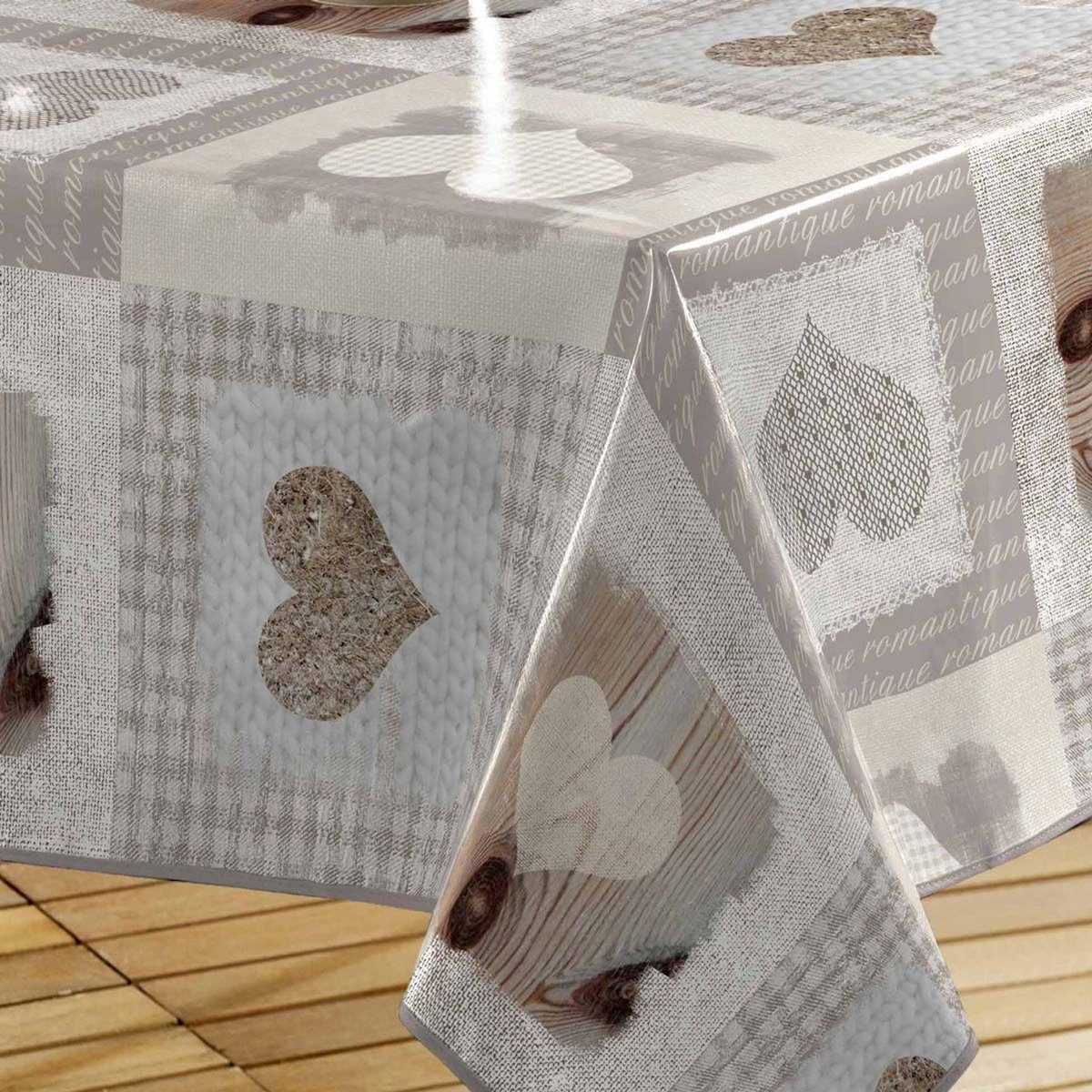 Paris Prix Nappe Toile Cirée  Cosy Coeur  140x240cm Gris