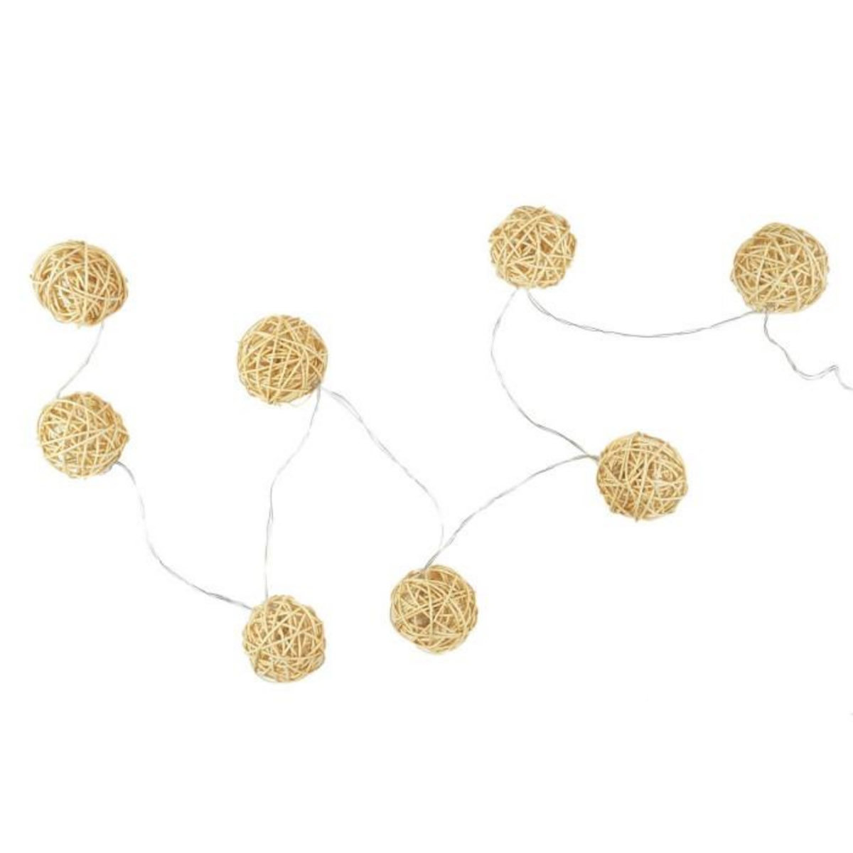 Paris Prix Guirlande Lumineuse 8 LED  Boule Rotin  156cm Naturel