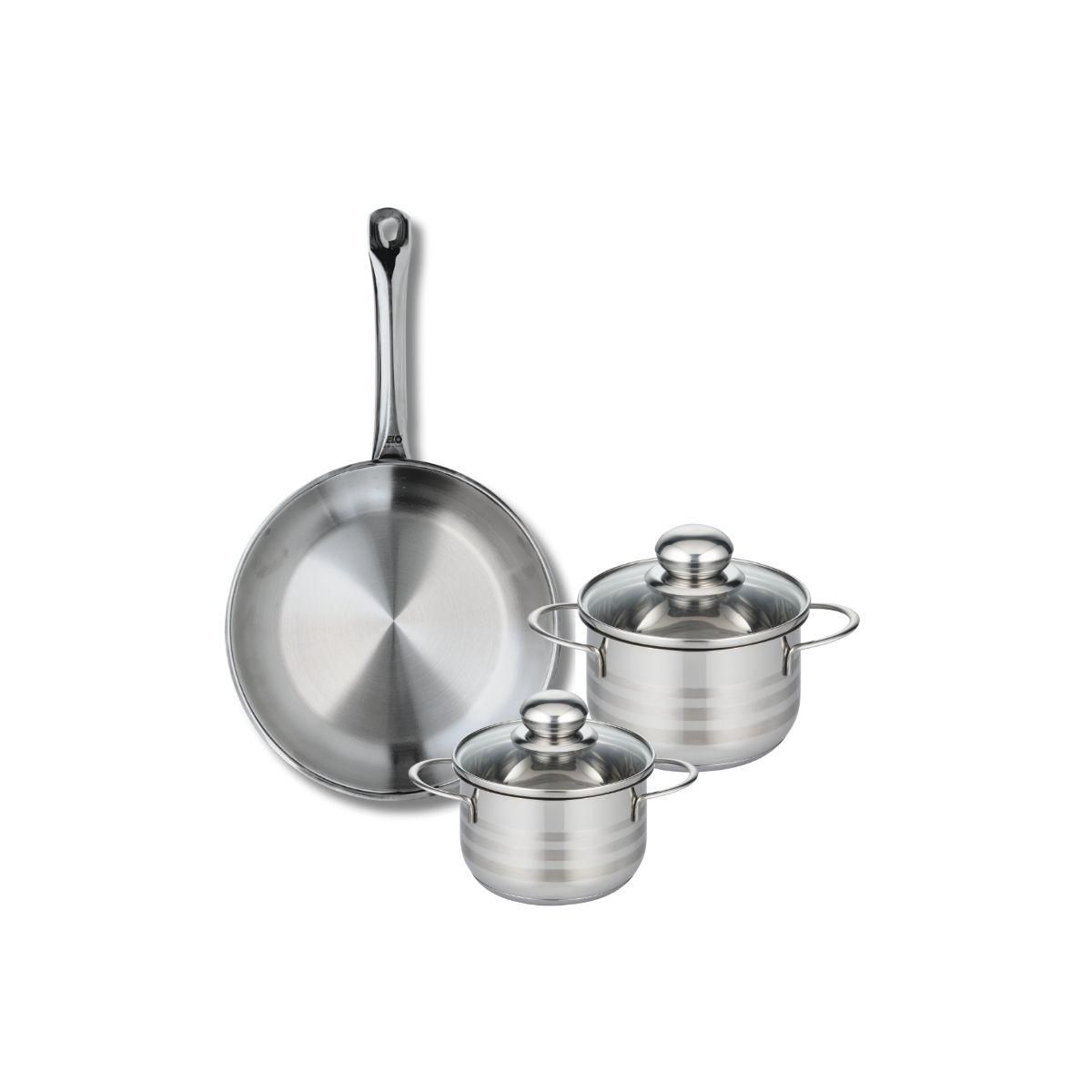 666 Barcelona Ensemble de 1 Poêle de cuisson 28 cm et 2 faitouts 14 et 16 cm Elo Profi Brillant