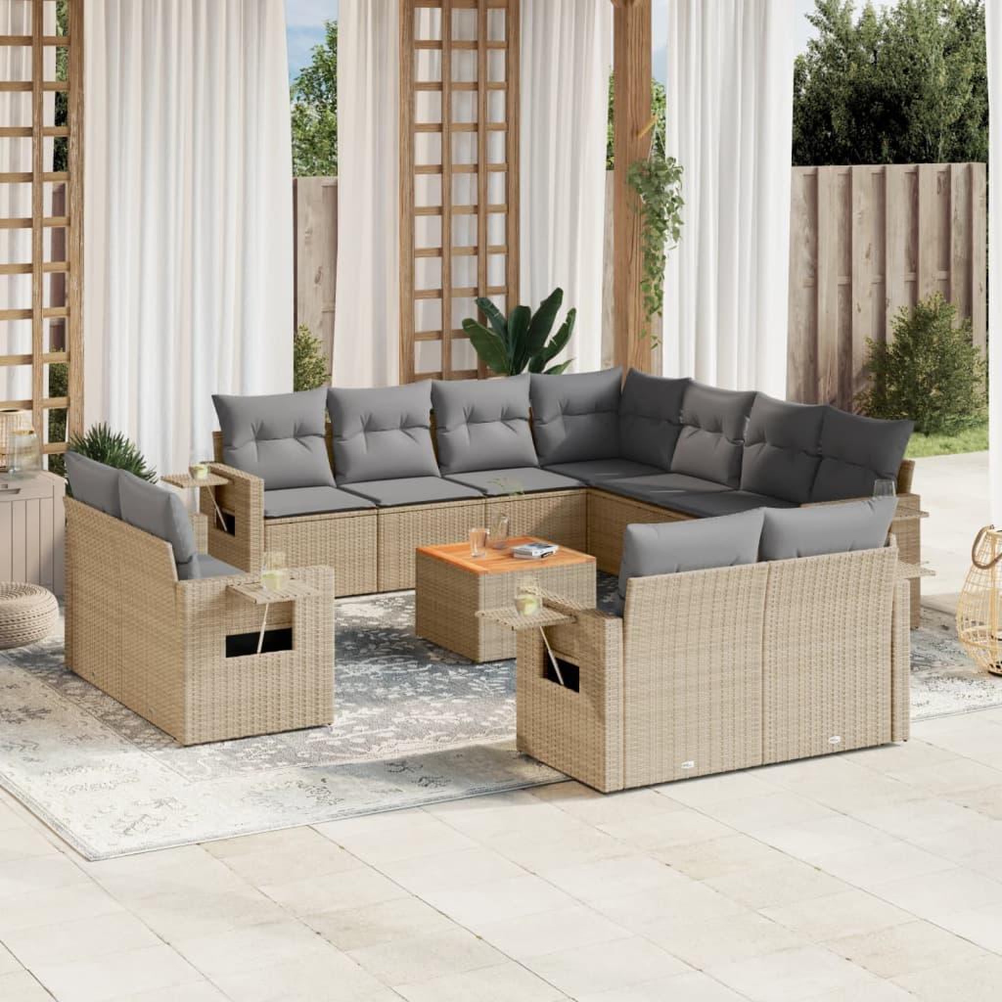 VIDAXL Salon de jardin et coussins 12 pcs melange beige resine tressee