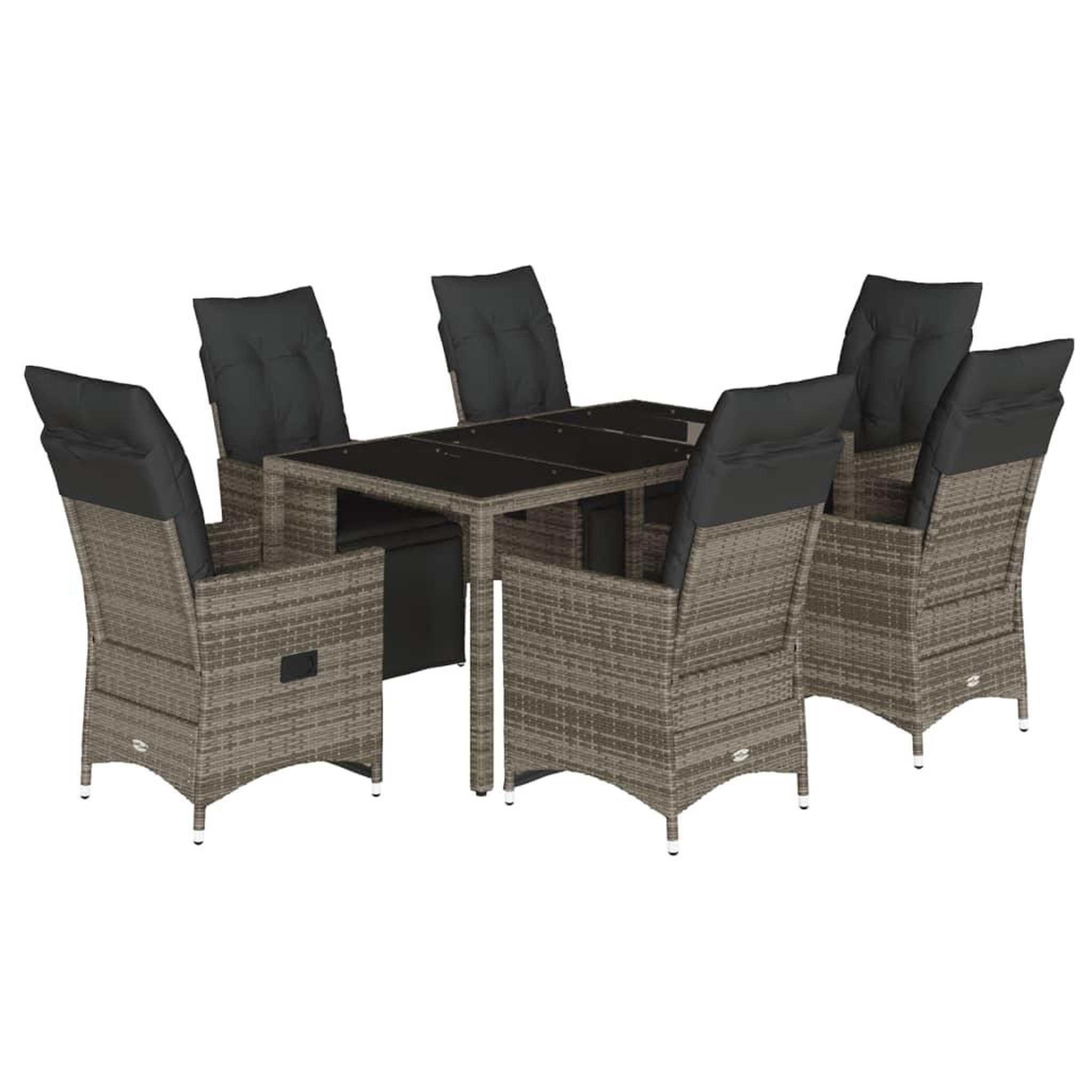 Voir la diapositive 2 : VIDAXL Ensemble de bistro de jardin 7 pcs coussins gris poly rotin