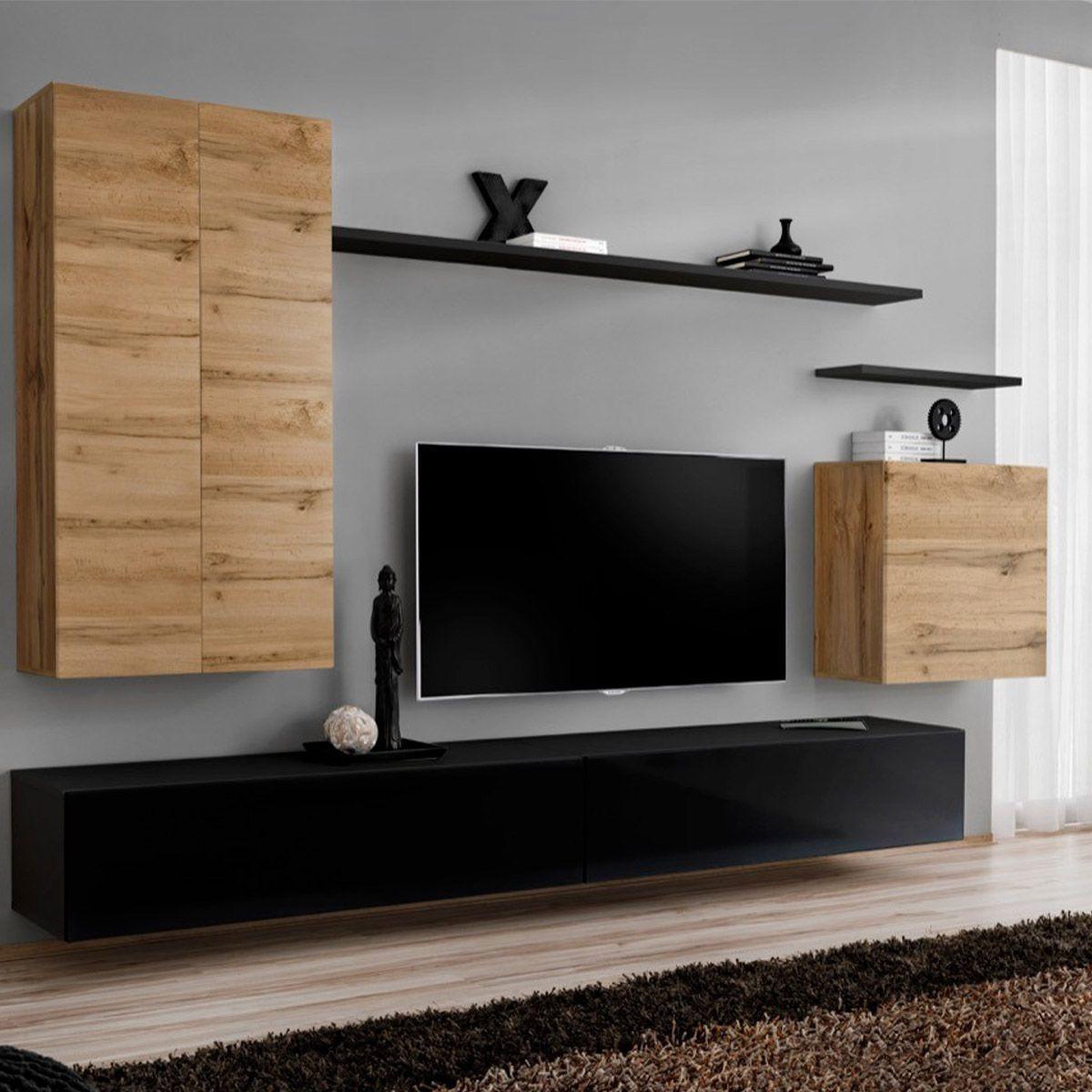 Paris Prix Meuble tv mural design  switch ii  270cm naturel & noir
