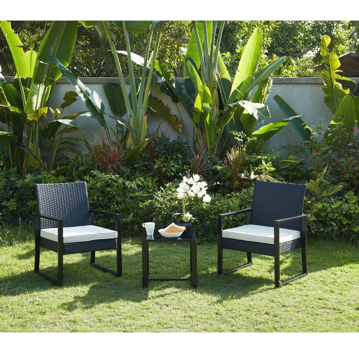 IDCOM Salon bas de jardin en résine 2 personnes PIA