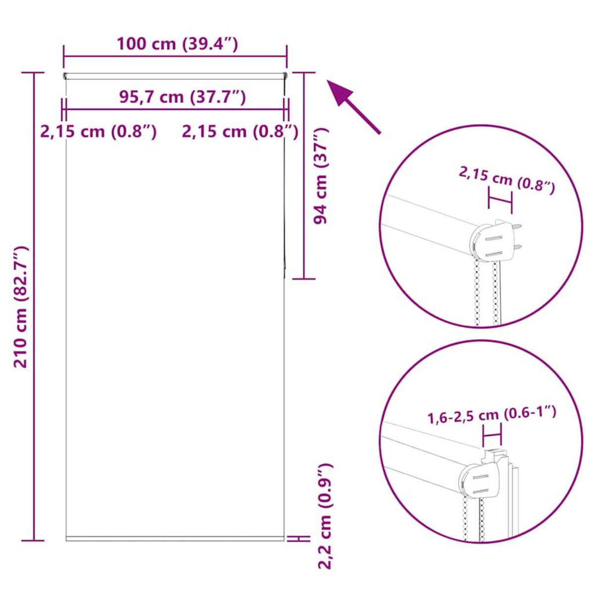 VIDAXL Store enrouleur occultant blanc casse 100x210 cm largeur tissu