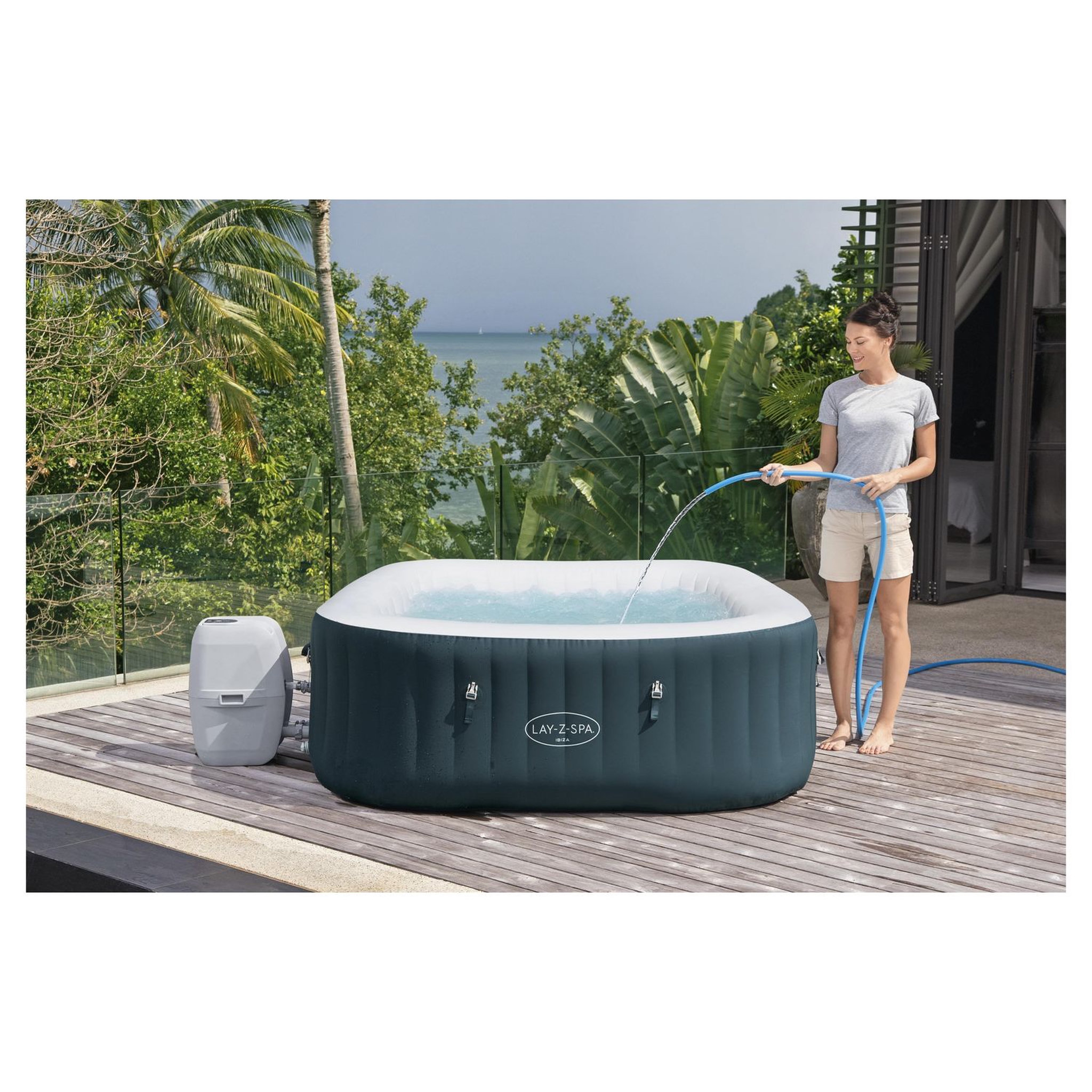 Voir la diapositive 2 : BESTWAY Spa gonflable carré 4-6 personnes 180x180x66cm IBIZA