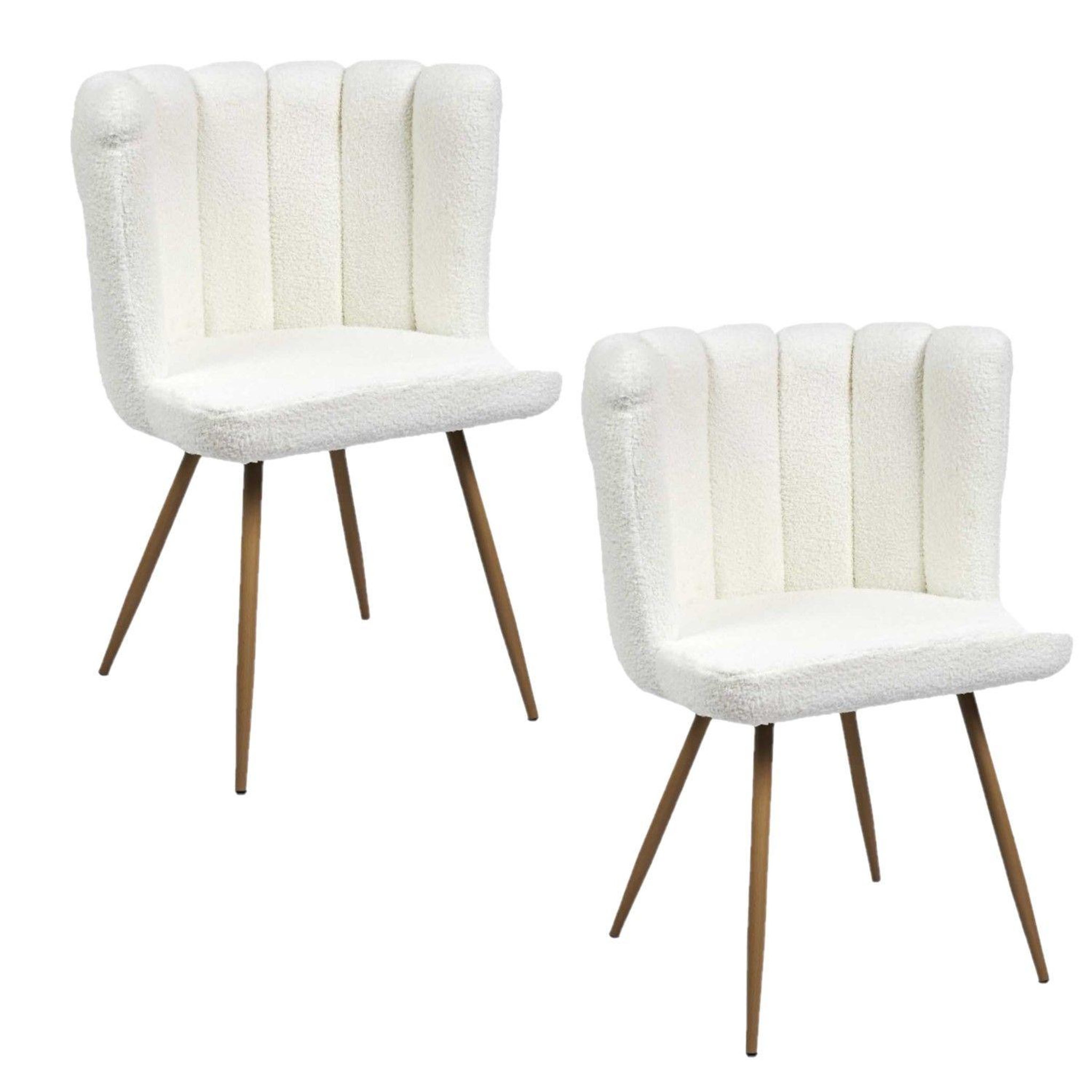 TOILINUX Lot de 2 chaises design effet bouclette ariel - blanc