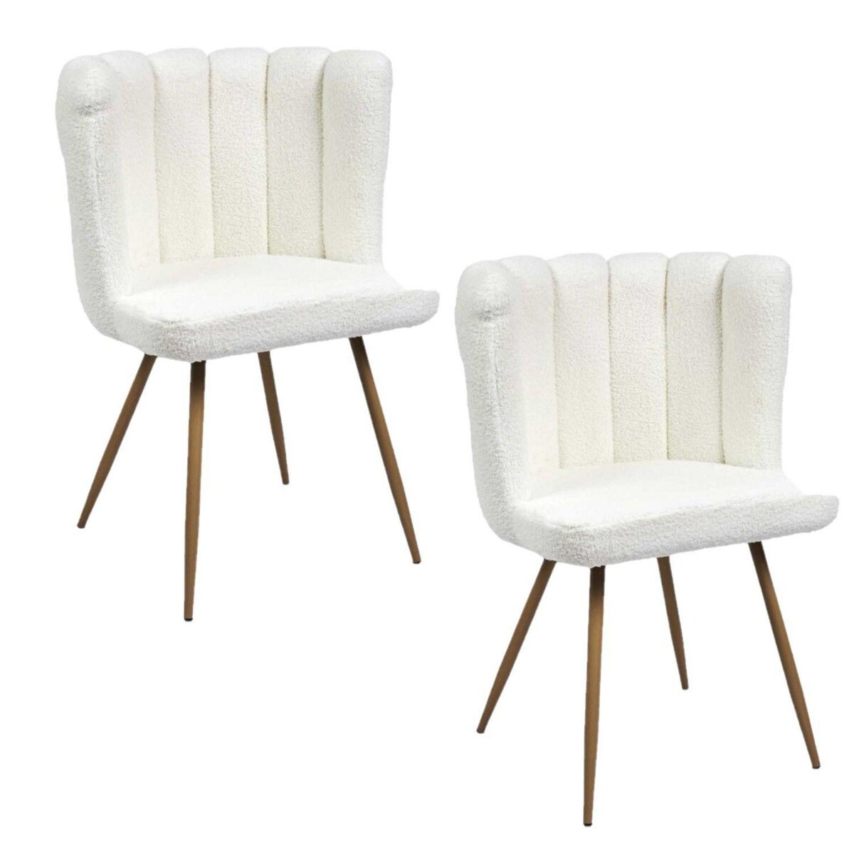 The Home Deco Factory Lot de 2 chaises design effet bouclette Ariel - Blanc