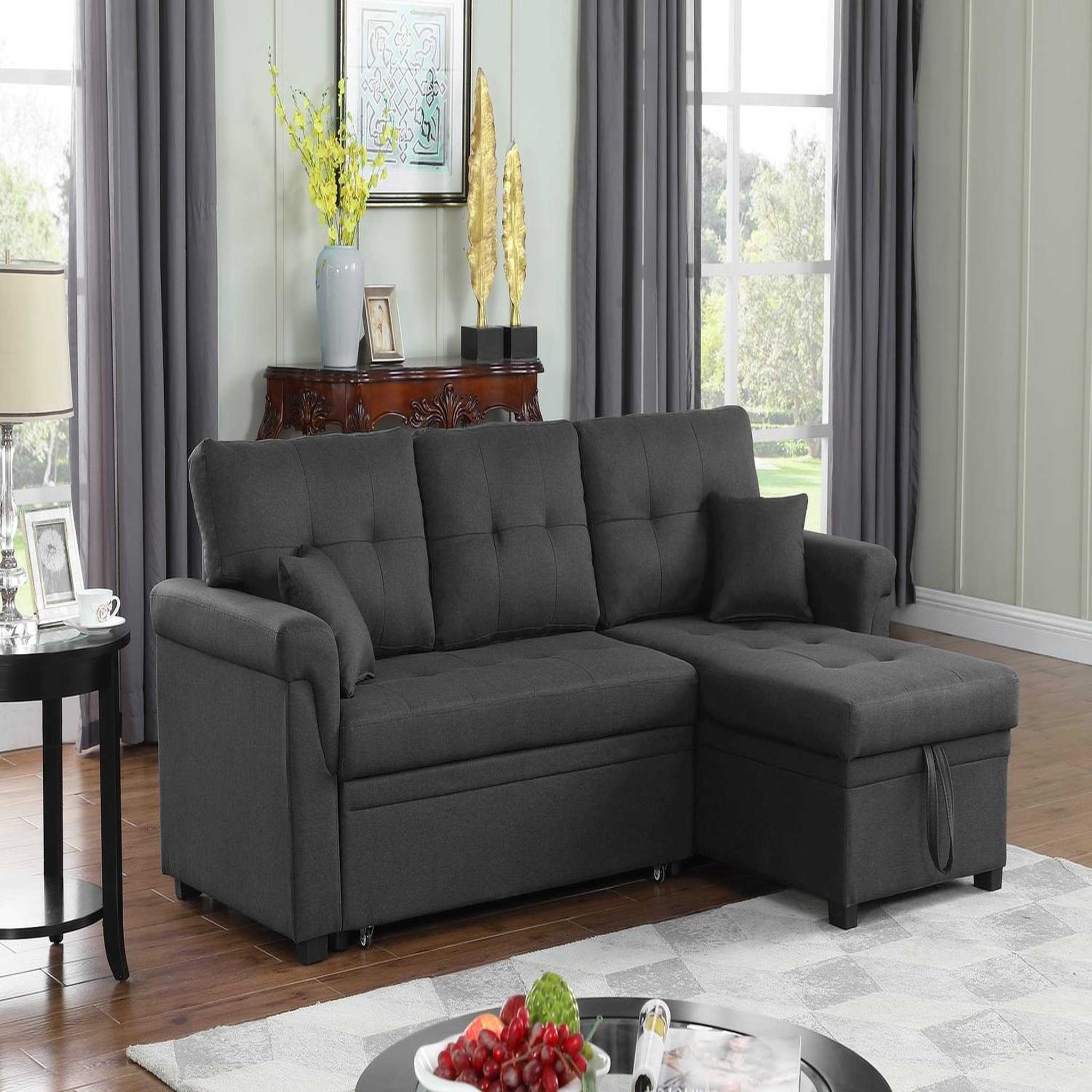 Voir la diapositive 4 : CONCEPT USINE Canapé d'angle droit convertible 4 places en tissu gris foncé toronto