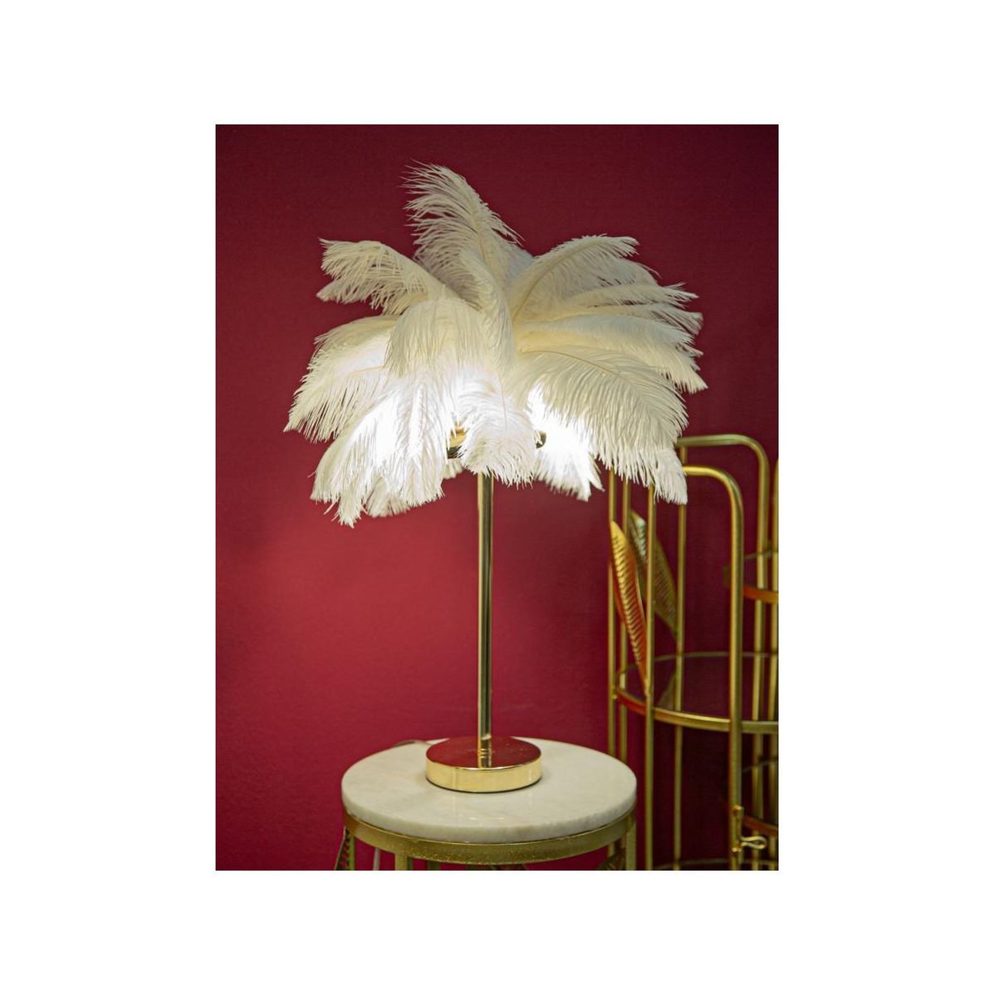 Voir la diapositive 5 : Paris Prix Lampe à poser imitation plume  palm  60cm or & blanc
