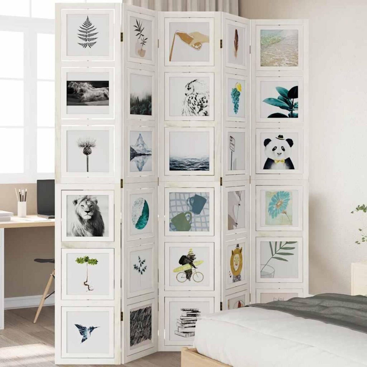 VIDAXL Cloison de separation 5 panneaux blanc bois de paulownia massif