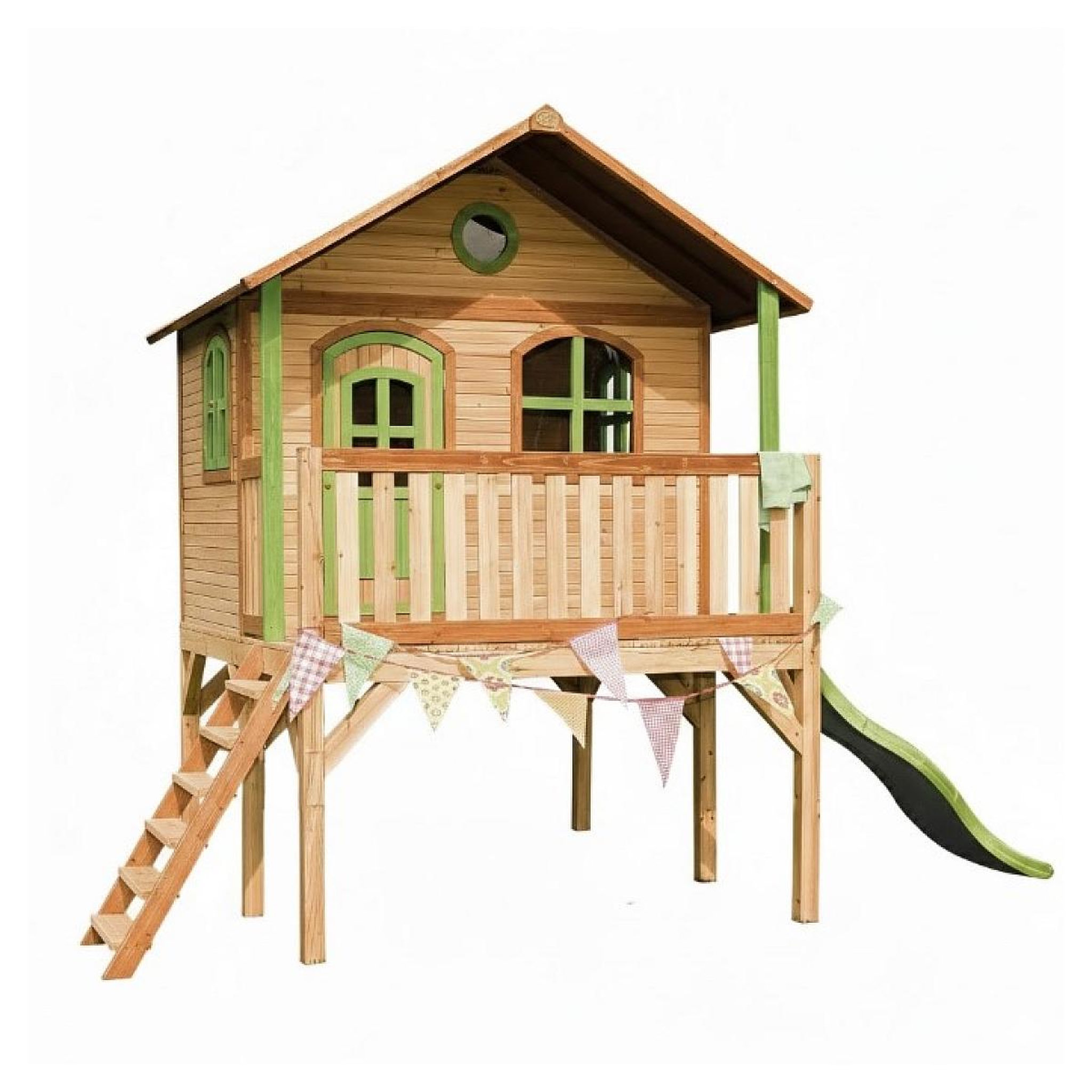 Axi House Maisonnette Sophie marron-vert toboggan vert citron