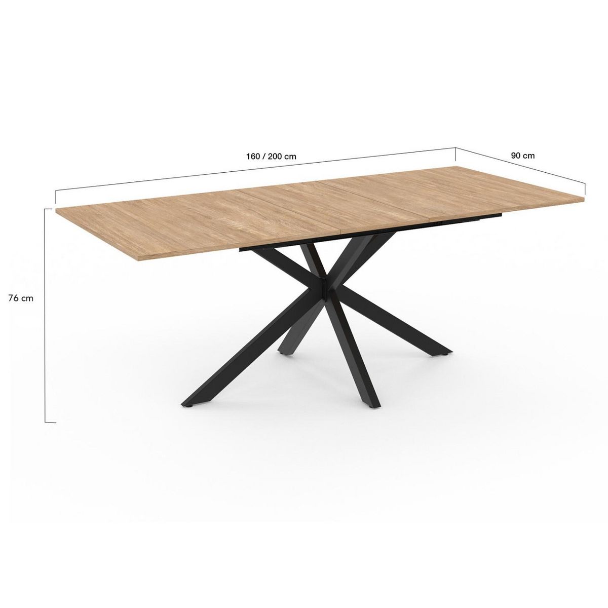 ID MARKET Table à manger extensible rectangle ALIX 6-10 personnes bois et noir 160-200 cm