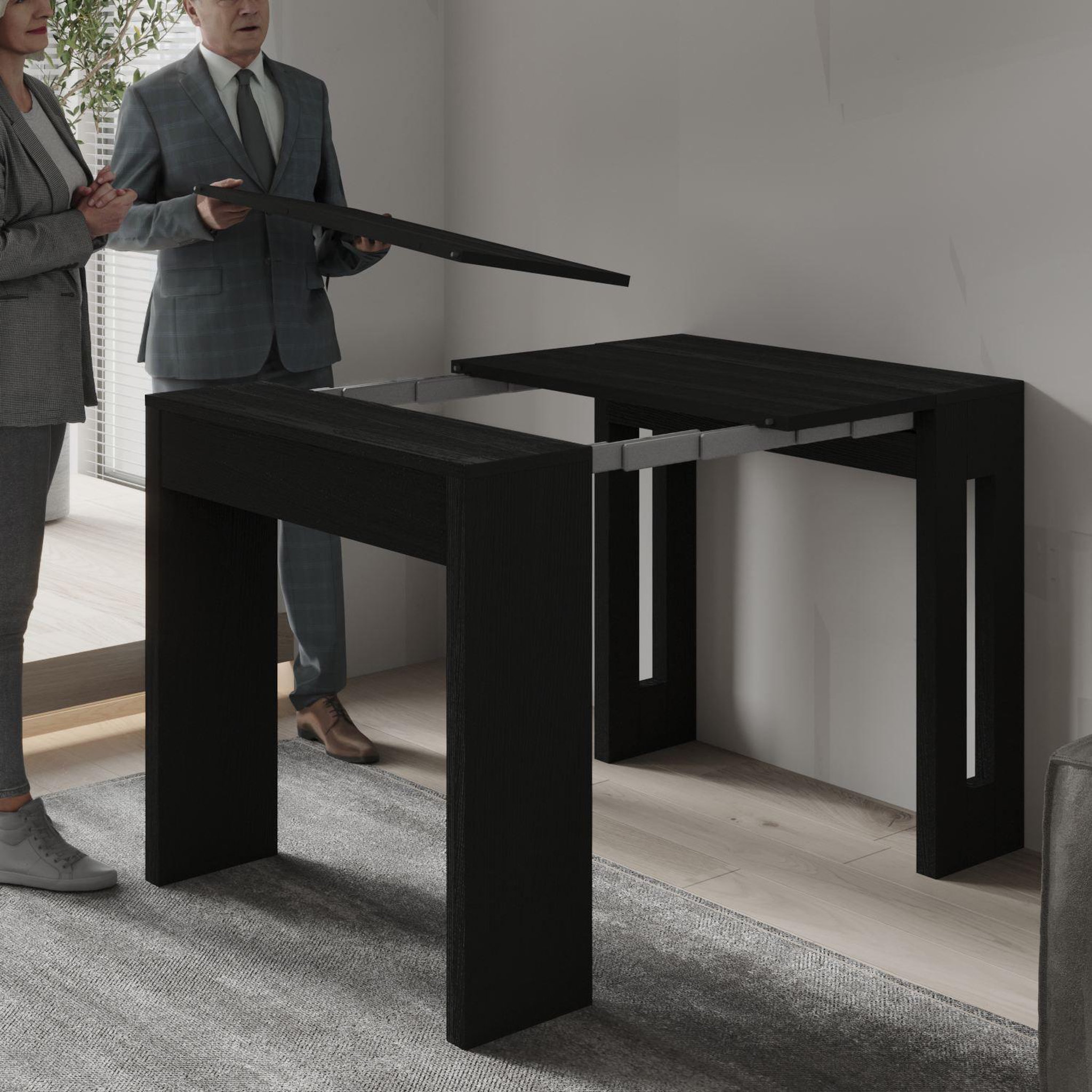 Voir la diapositive 3 : Habitat et Jardin Table repas extensible en bois  nivo  - 80 x 44 x 76 cm - noir