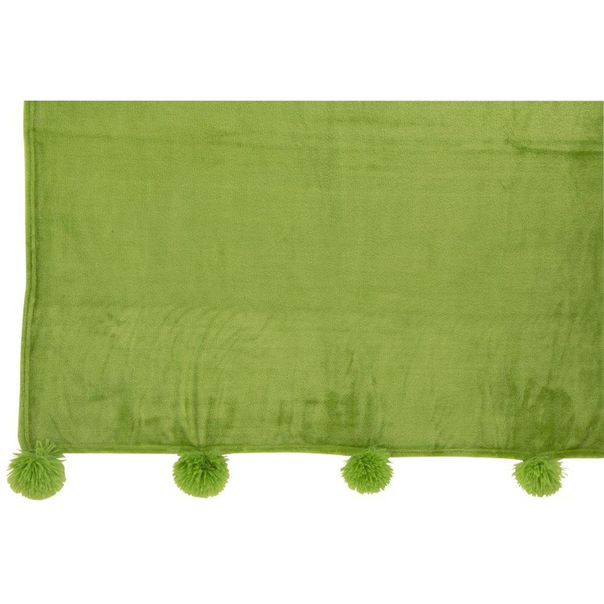 Voir la diapositive 2 : J-LINE Plaid déco à pompons  polyes  130x170cm vert gazon