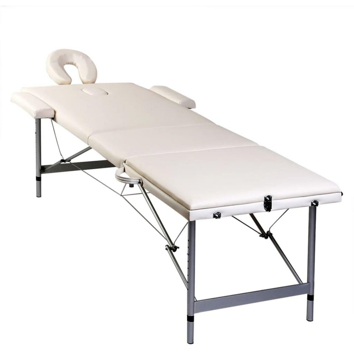 VIDAXL Table pliable de massage Blanc creme 3 zones cadre en aluminium