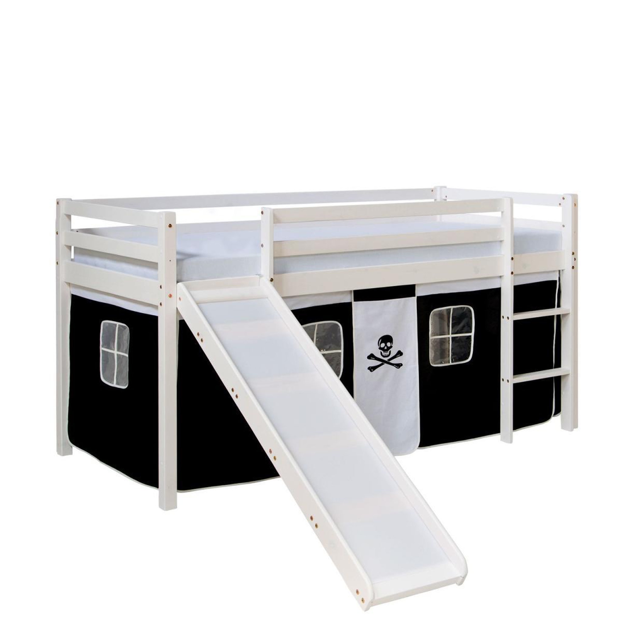 HomeStyle4U Lit mi-hauteur avec rideaux - noir pirate avec sommier