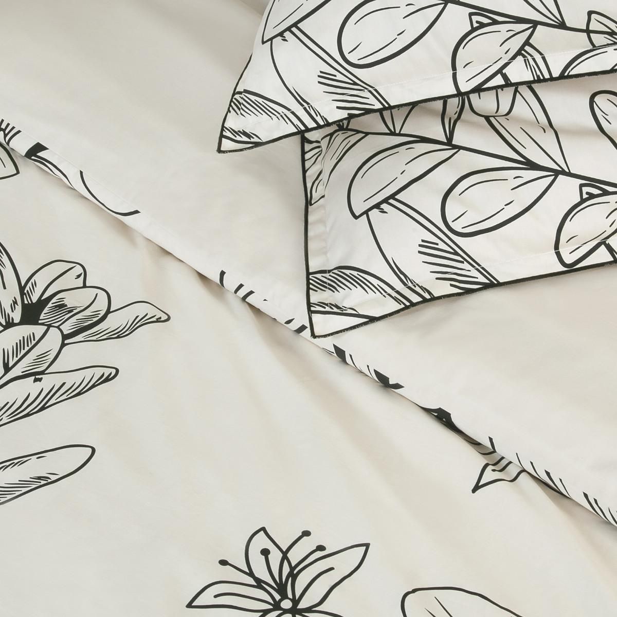 FUTURE HOME Parure de lit 2 personnes en satin de coton imprimé végétal