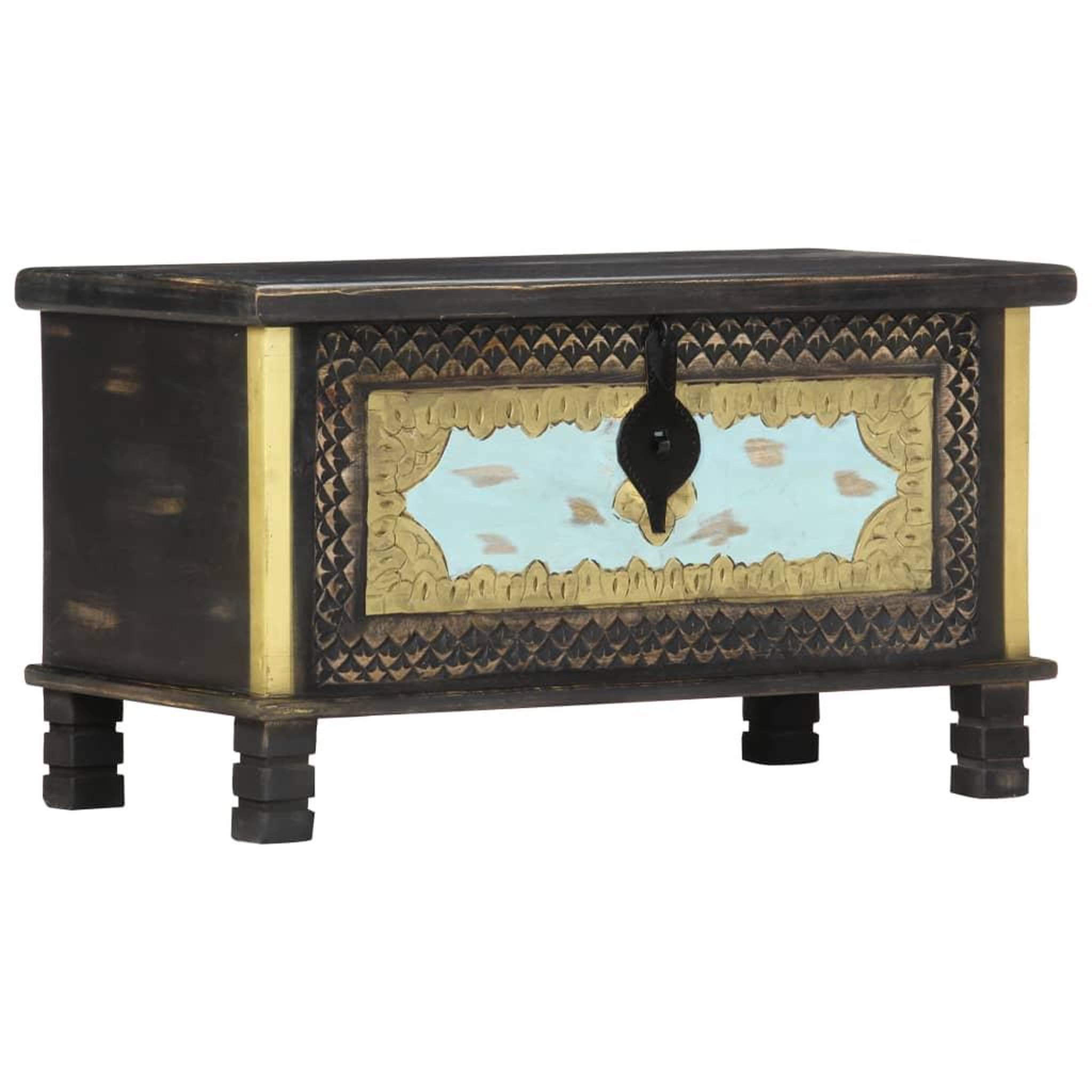 Voir la diapositive 2 : VIDAXL Coffre de rangement noir 80x40x45 cm bois de manguier massif