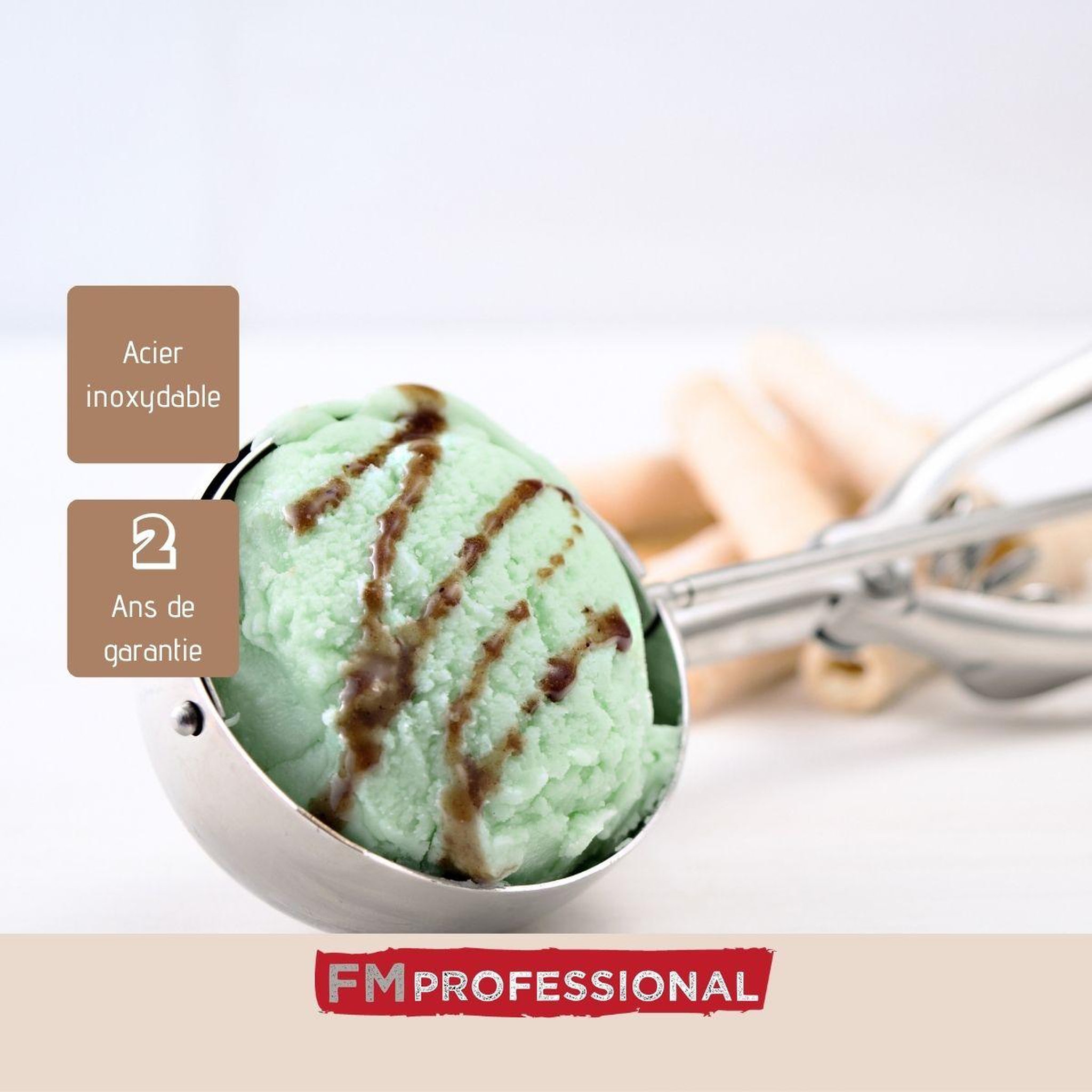 Voir la diapositive 4 : FM PROFESSIONAL Set de 2 ustensiles de cuisine cuillère à glace inox fm professional divers
