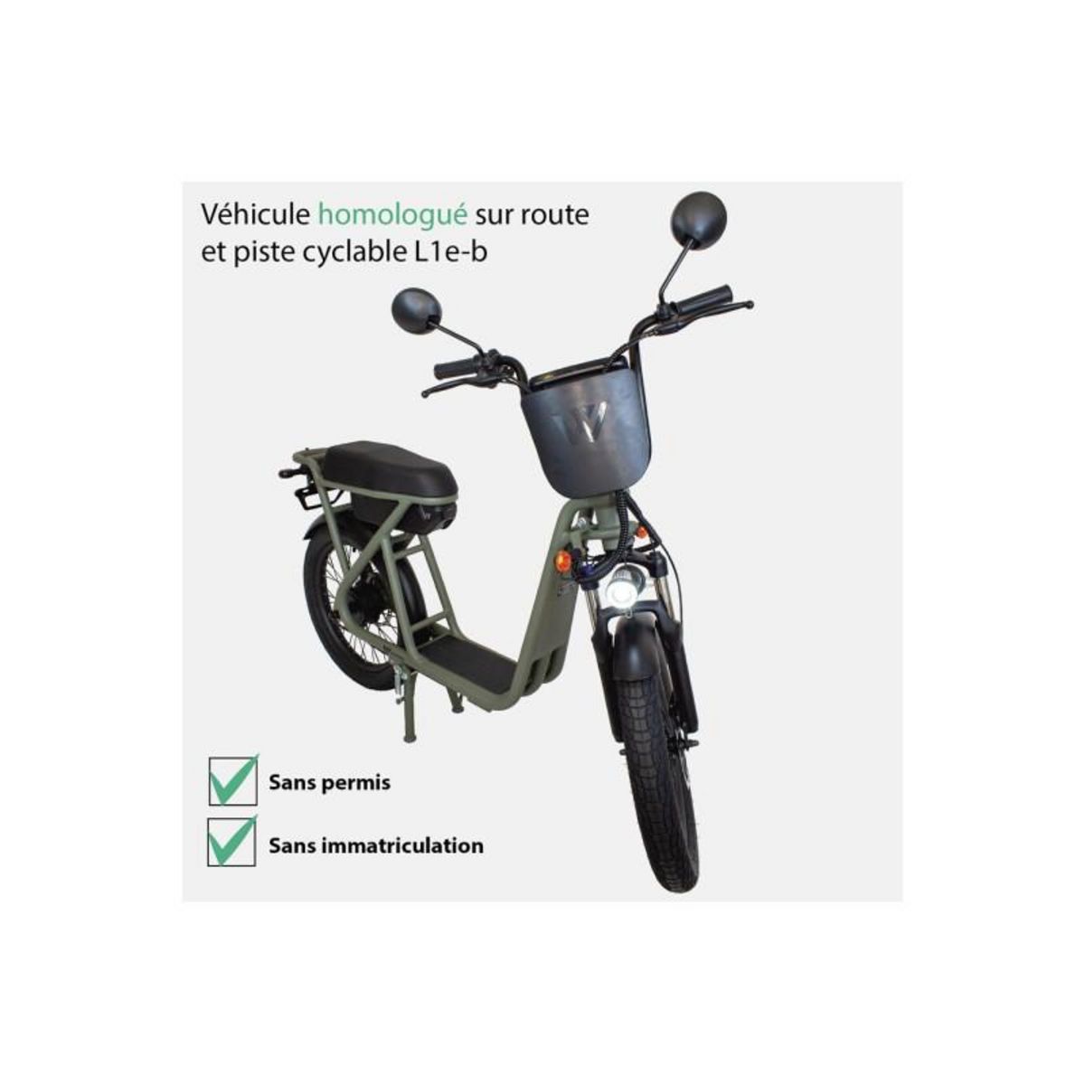 WISPEED Draisienne électrique Wispeed Cyclomobile léger homologué route 20 36V14Ah KAKI