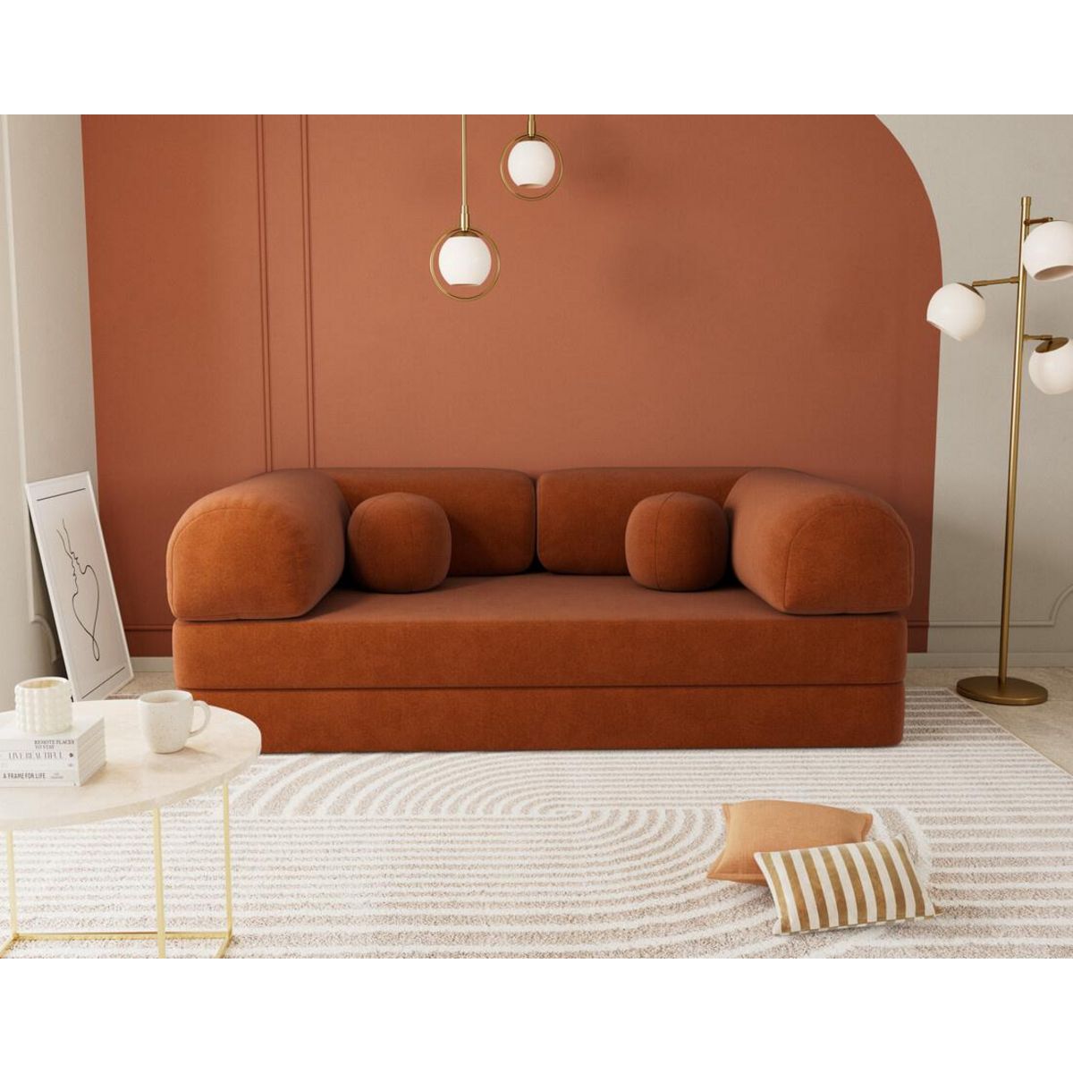 LISA DESIGN Nebula - canapé 3 places convertible en velours texturé