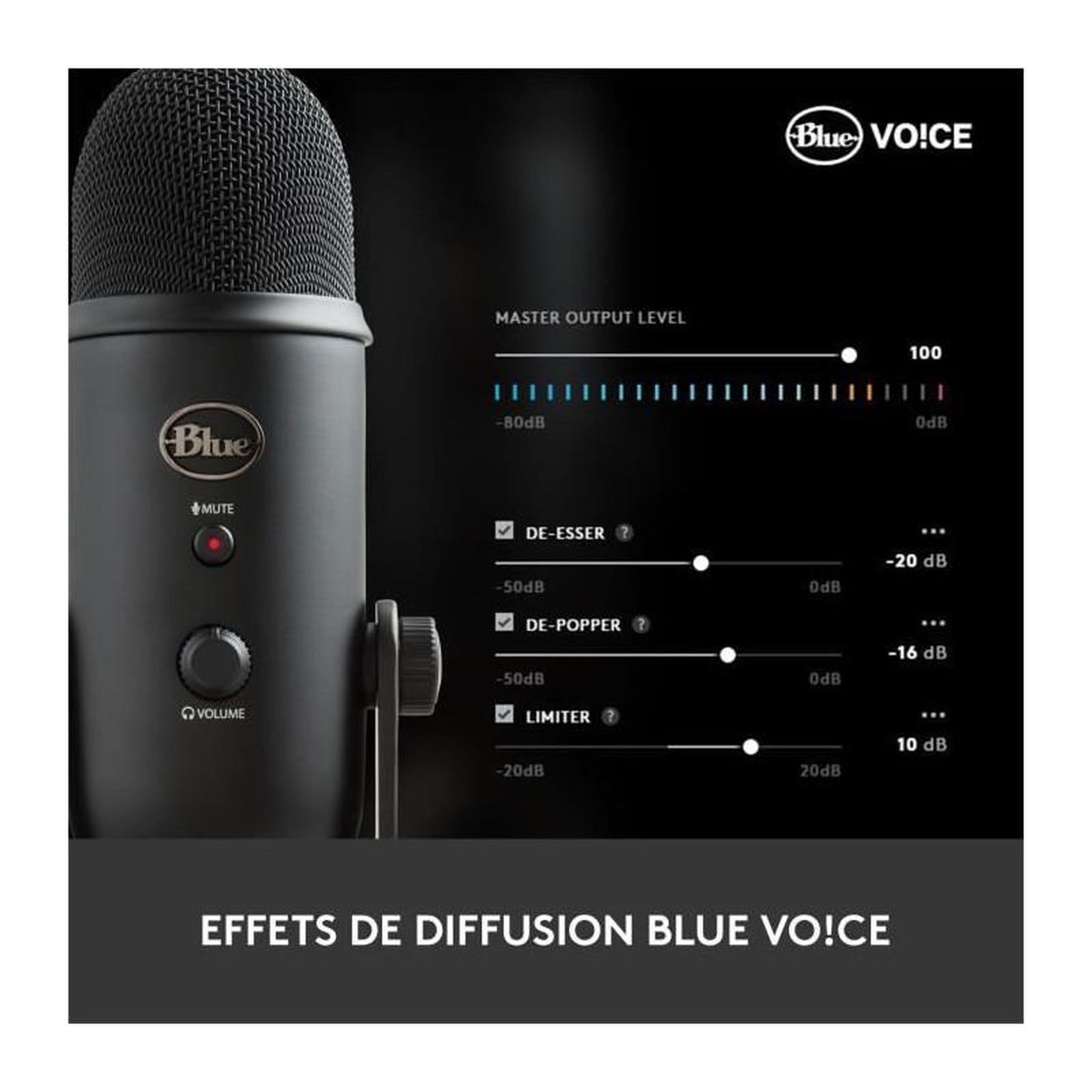 Voir la diapositive 4 : Logitech Microphone USB - Blue Yeti - Pour Enregistrement, Streaming, Gaming, Podcast sur PC ou Mac - Noir