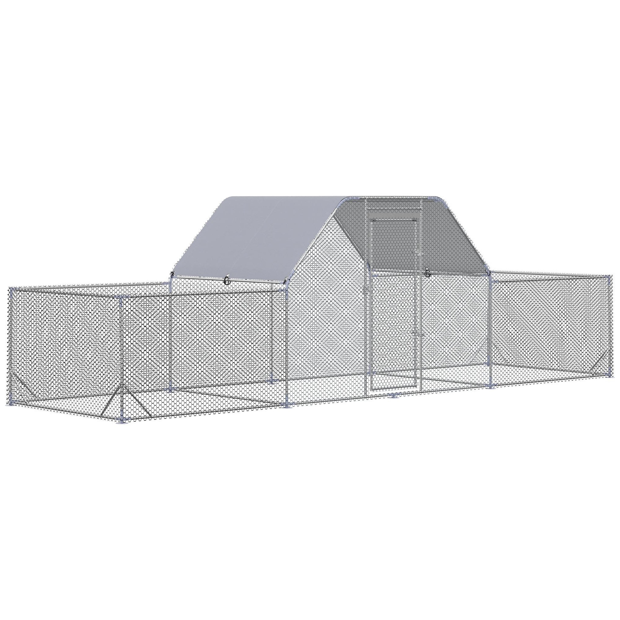Voir la diapositive 1 : PAWHUT Enclos poulailler chenil 12,54 m² - parc grillagé dim 6,6L x 1,9l x 1,95H m - espace couvert - acier galvanisé
