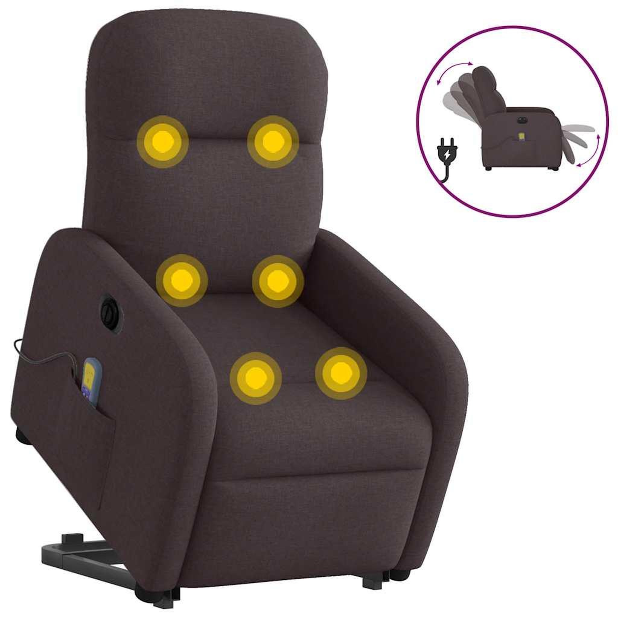 VIDAXL Fauteuil inclinable de massage electrique Marron fonce Tissu