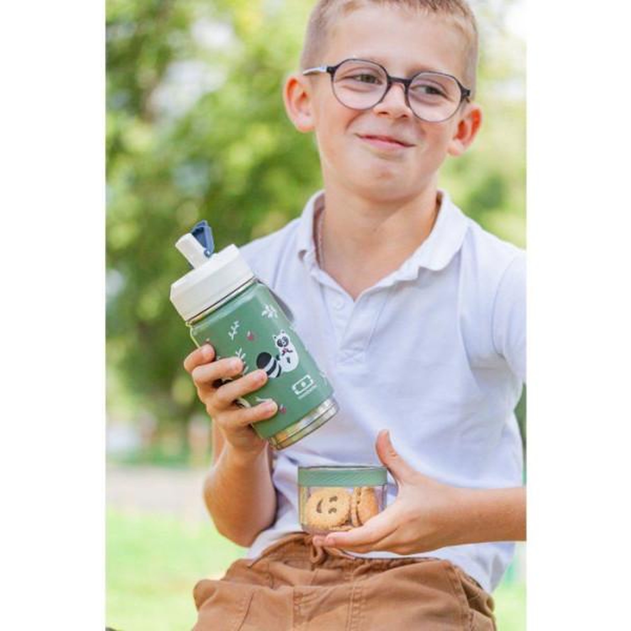 Voir la diapositive 5 : monbento Gourde snack 2 en 1 - MONBENTO - Twisty Racoon - isotherme enfant - avec paille