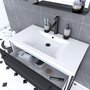 Aurlane Pack meuble de salle de bain 80x50 Blanc - 2 tiroirs + vasque resine blanche + miroir noir mat