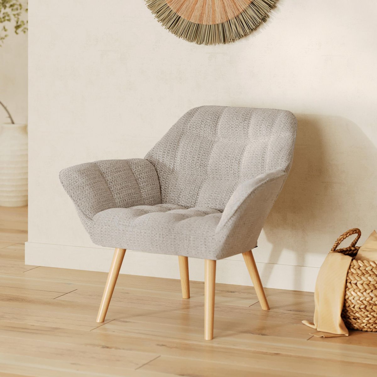 Rendez vous déco Fauteuil en tissu gris clair - Simba