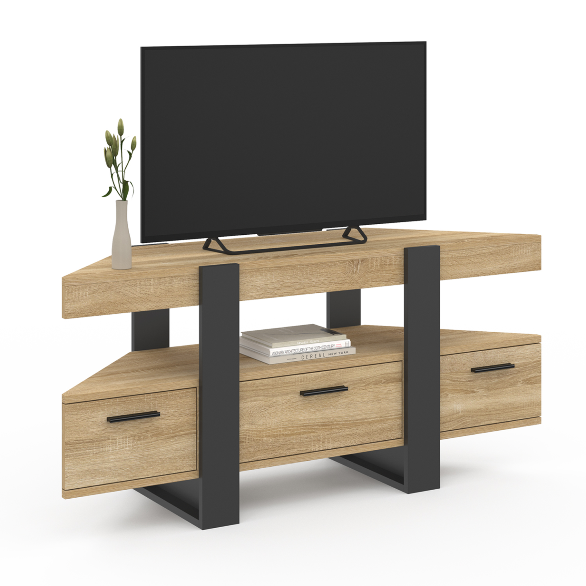 ID MARKET Meuble tv 110 cm d'angle phoenix avec tiroir bois et noir